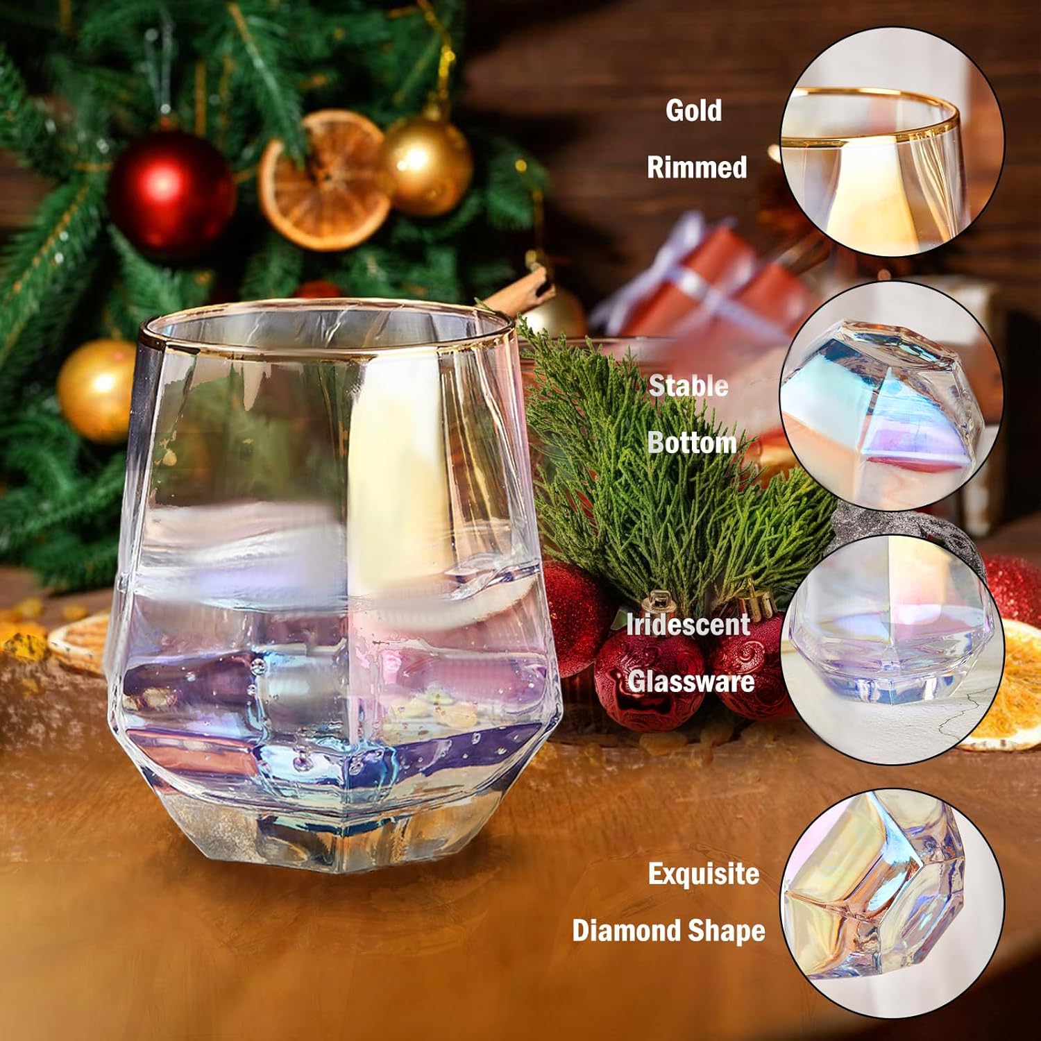 Stemless Wine Glasses Set Of 4,10Oz Iridescent Glassware,Modern Rainbow Glass Colored Tumblers for Red Wine,Bourbon,Cocktails,Whiskey,Gifts - Image 4