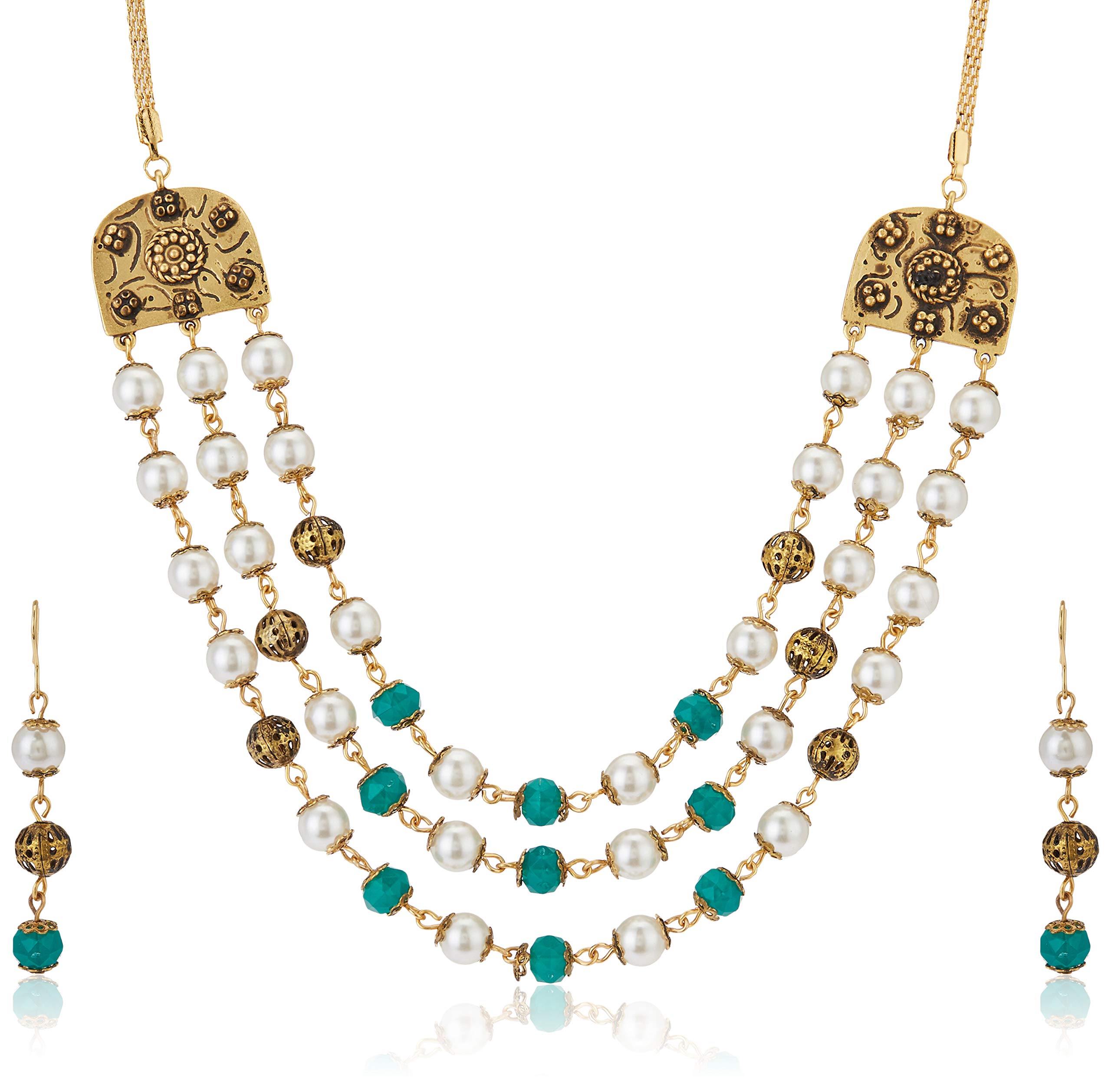 Estele Gold Plated Wedding Jewellery Multi-String Necklace Set For Women (B08D89CZ7S) Amazon Price History, Amazon Price Tracker