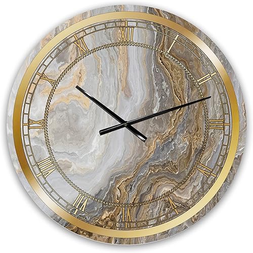 DesignQ Reloj de pared glamuroso 'mármol blanco con vetas grises y doradas' para decoración del hogar, dormitorio, baño, oficina, sala de estar,