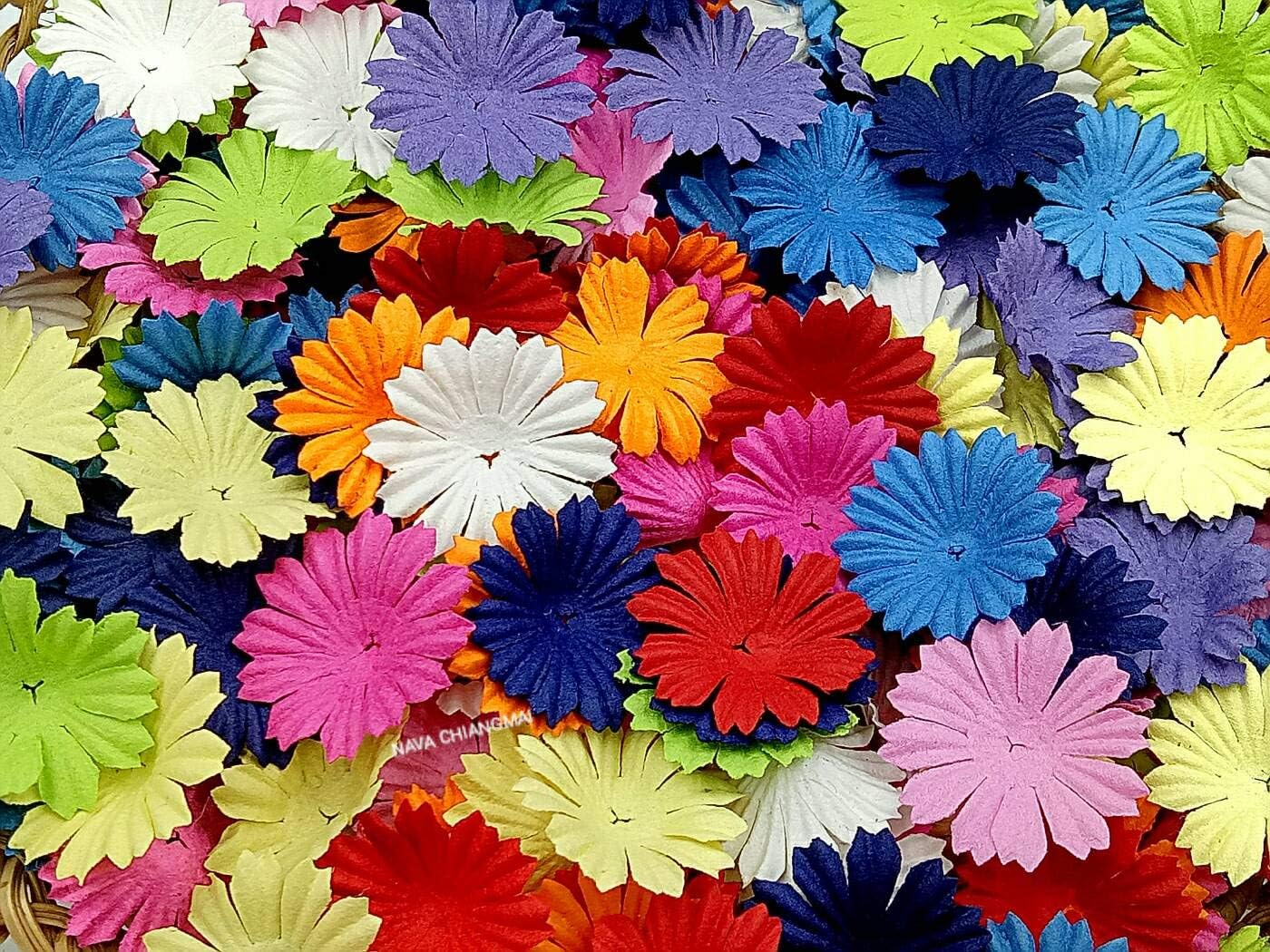 NAVA CHIANGMAI 100 pcs Daisy Mulberry Paper Flower Petals Artificial Craft Scrapbooking Embellishment,Wedding Supply Accessory DIY,Assorted Color Petal Flower (Mixed Color)