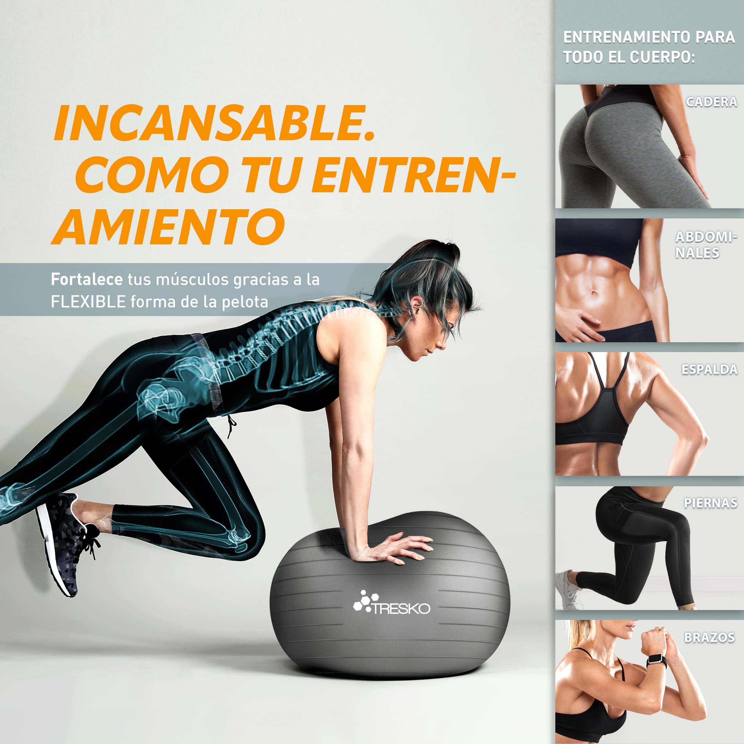 TRESKO Pelota de Gimnasia Anti-Reventones Bola de Yoga Pilates 300 kg con Bomba de Aire