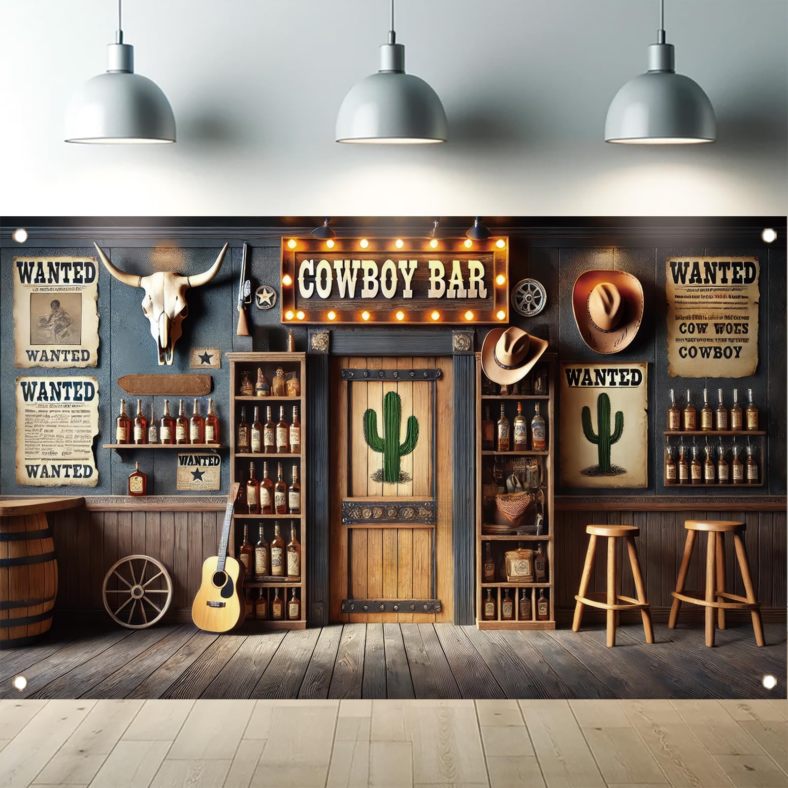Starlit Patio Western Cowboy Bar Birthday Banner Backdrop Rustic Saloon Party Decorations Wild West House Barn Photo Background Props Party