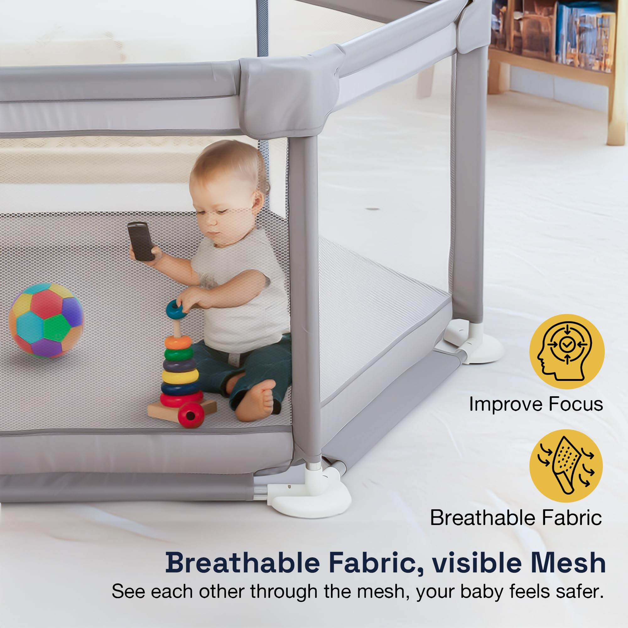 Baybee Neo Kids Playpen for Babies | Baby Activity Playards with Zipper Lock & Corner Protection | Baby Play Area Indoor Setup with Hexagon shape for Extra Space | Outdoor Play Pen for Baby up to 5 Years (Grey) 4