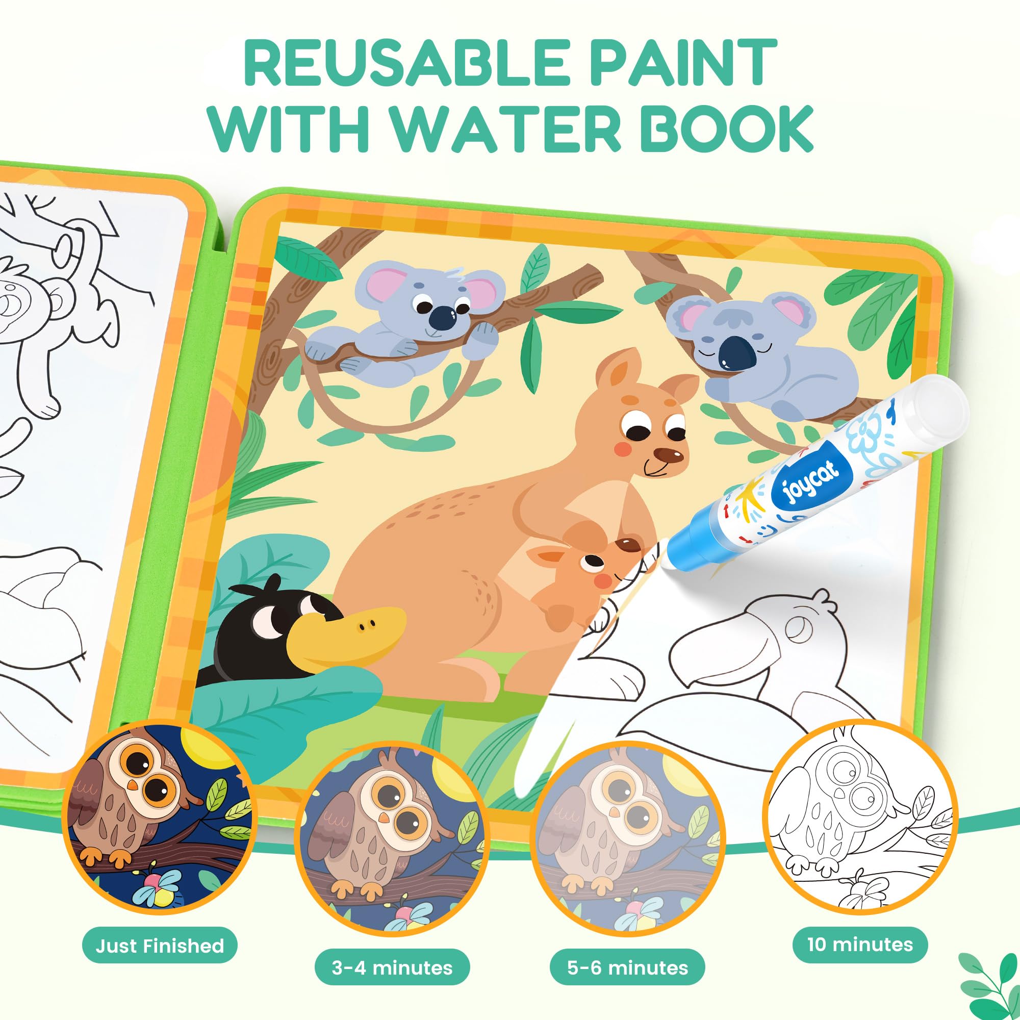 JoyCat Wassermalbuch für Kinder (3er-Pack): Ozean, Bauernhof, Wald | Wiederverwendbares Magisches Malbuch mit Wasserstift, Malen ohne Flecken, Faltbares EVA Aktivitätsbuch für Kinder ab 3 Jahren