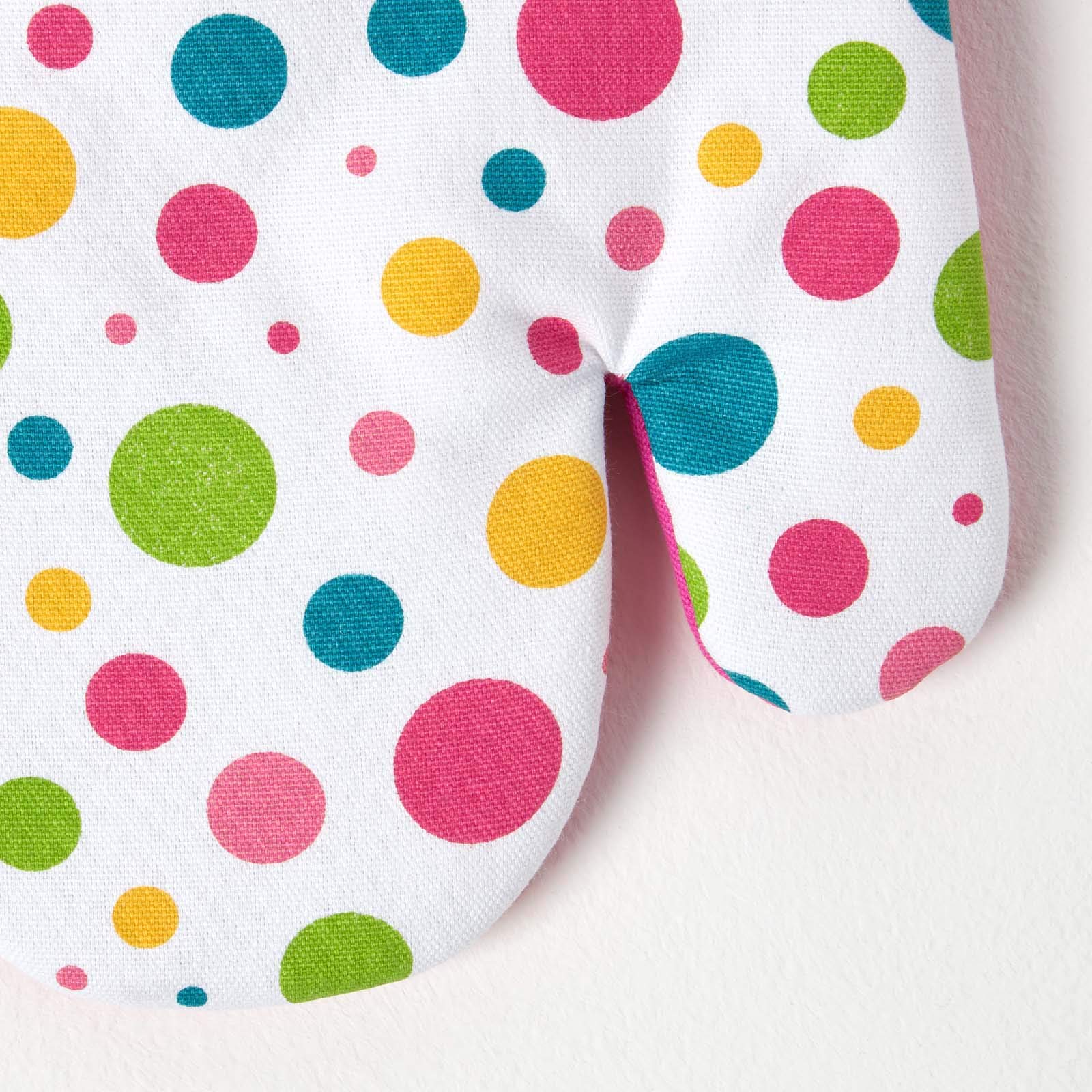 Homescapes Guanto Da Forno Polka Dots Multi, 100% Cotone, 18x32 Cm, Imbottito In Poliestere, Lavabile A 30°, Colorato Rosa/Giallo/Blu/Verde