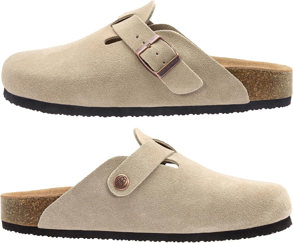 Women's Suede Clogs Men's Slip-On Mules Non-Slip Potato Shoes Arch Support Sandals with Adjustable Buckle for Indoor & Outdoor Use