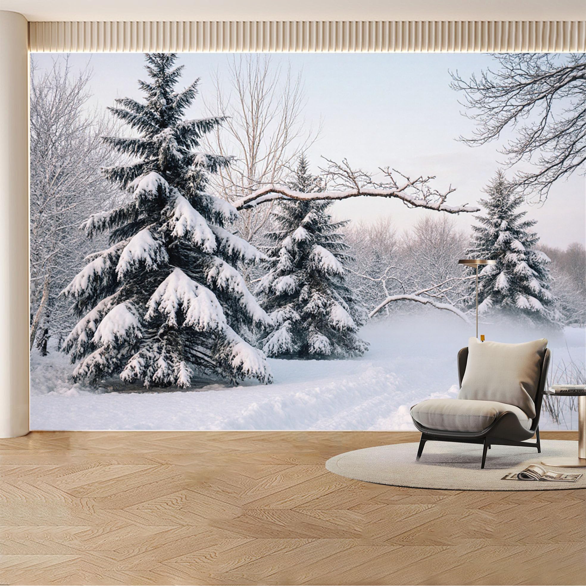 Custom Wall Mural Wallpaper Snowy Pine Forest Landscape Nature Large Wall Art Misty for Living Room， Bedroom， Office