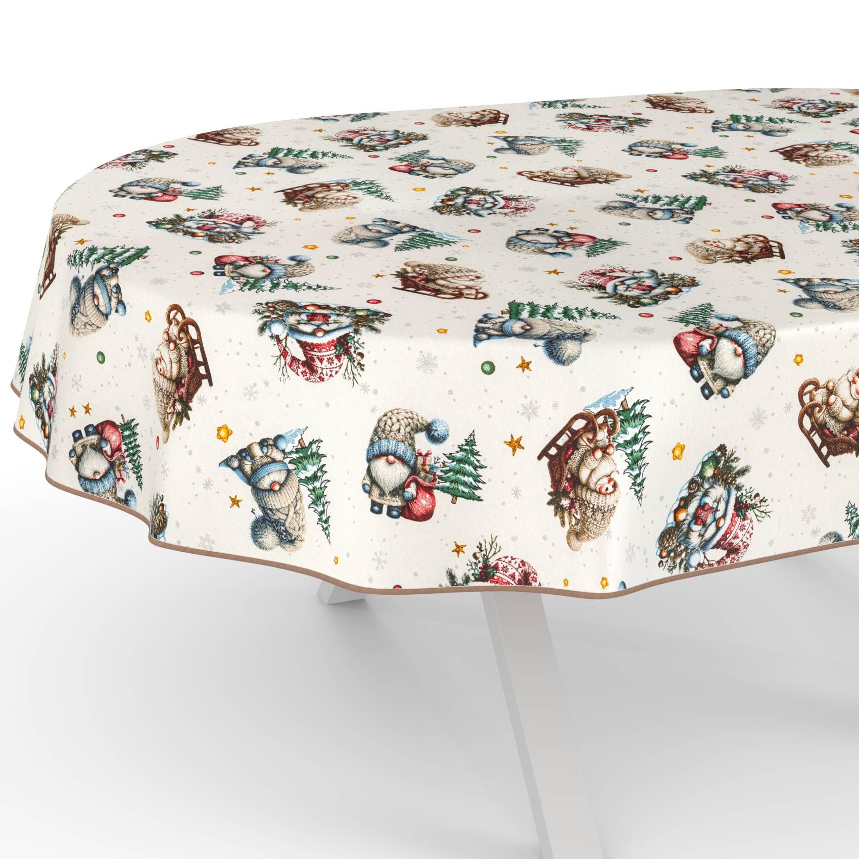 Mantel de Navidad, lavable, impermeable, antimanchas, mantel de algodón, poliéster, Papá Noel, ovalado, 280 x 140 cm, para interior y exterior