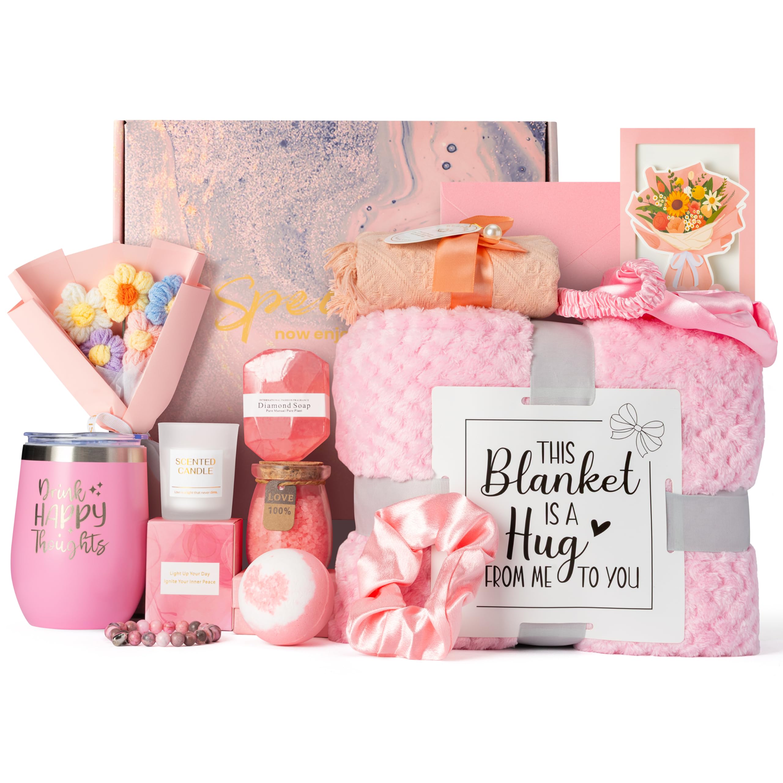 GQIRIL Gifts Basket for Women - 12PCS Unique Birthday Mothers Day Gift Set, Bath Relaxing Spa Present Basket Set, Self Care Package for Her Mom Sister