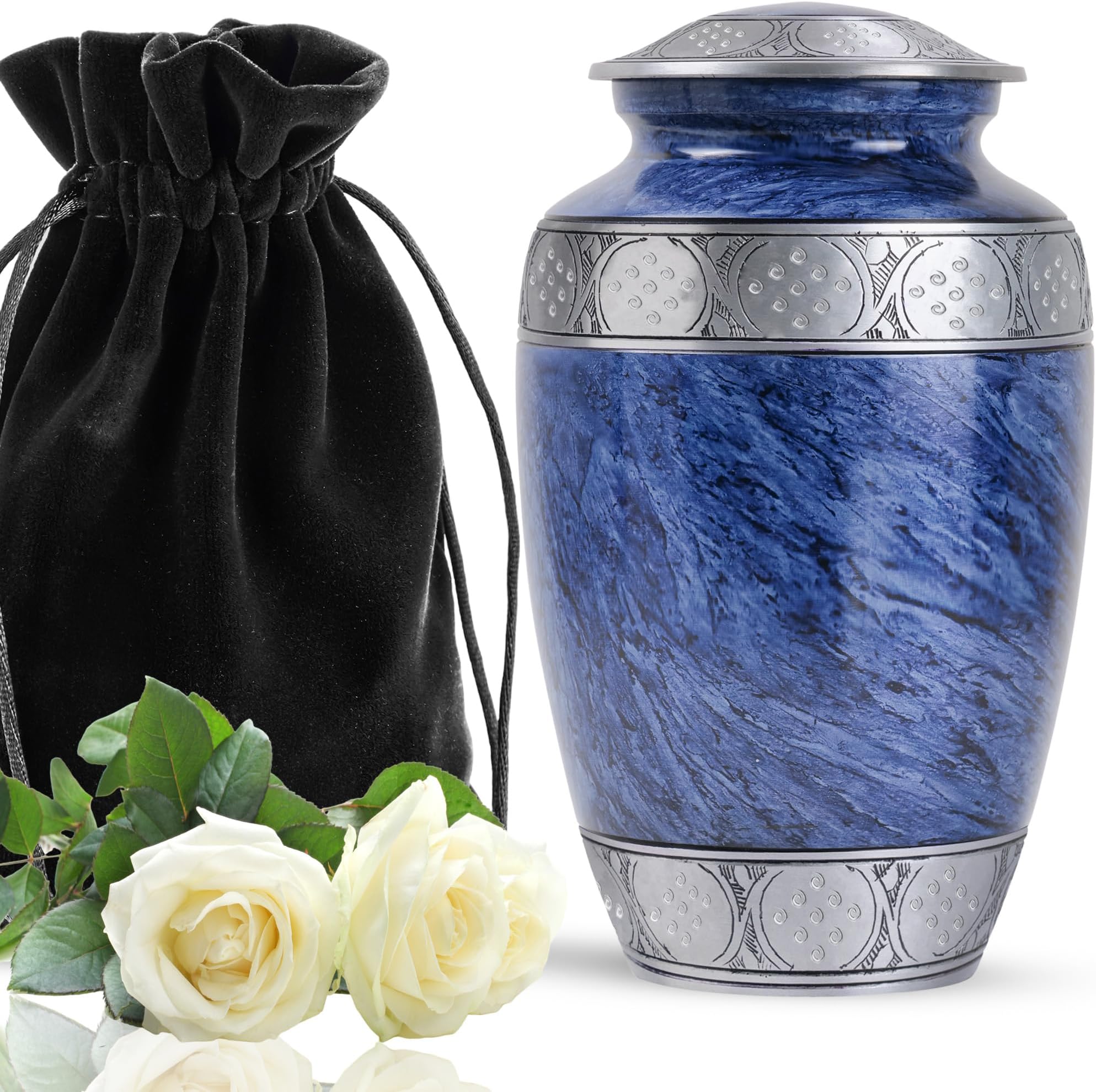 YATSKIA Blue Urn for Ashes Adult Male and Female, Cremation Urns for Human Ashes, Funeral Urns, Burial Urn Ash Holders for Human (Large, 10 Inch)