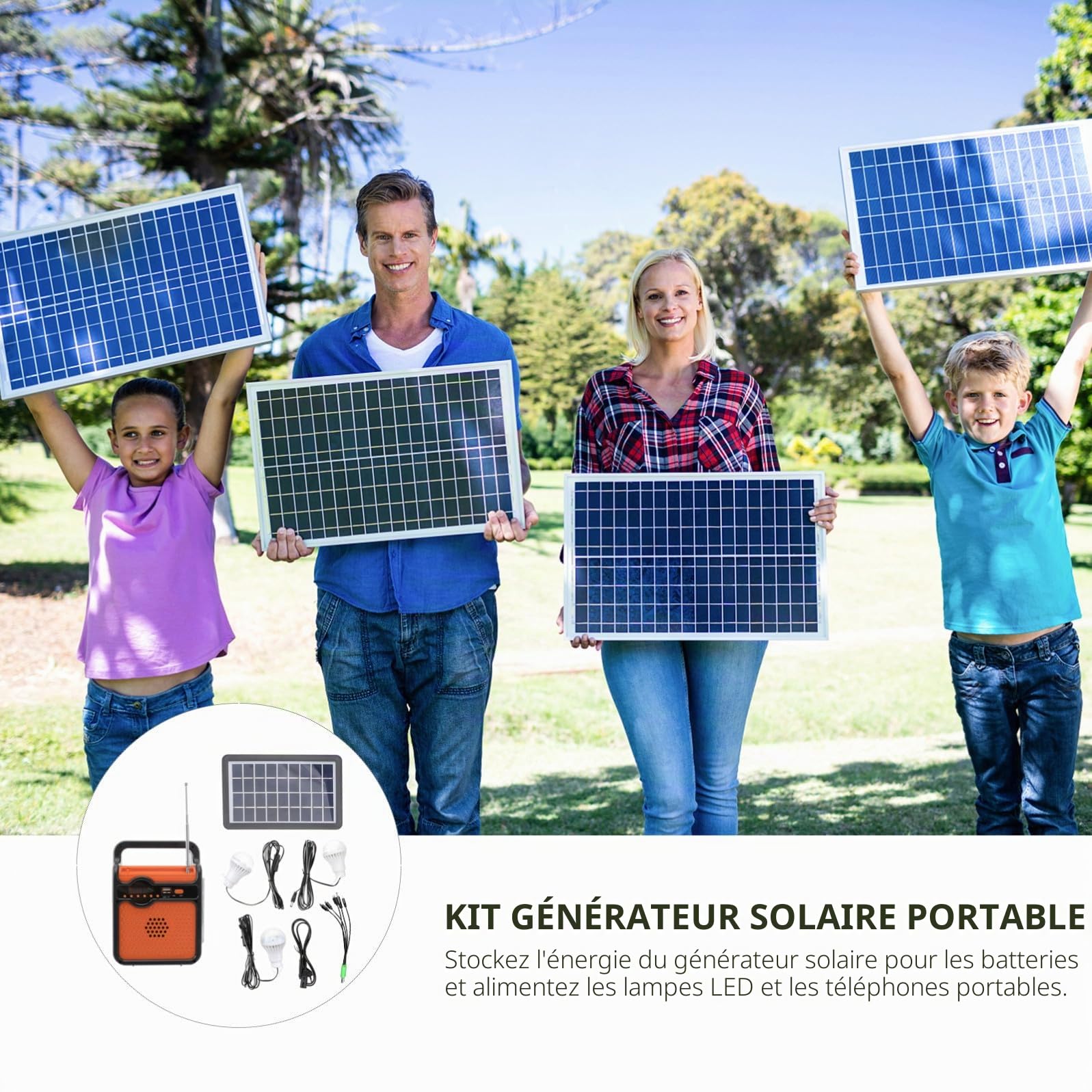Abaodam Générateur D'énergie Solaire 220v 25w Compact et Silencieux Lumière LED et Chargeur USB pour Usage Domestique et Jardin Extérieur