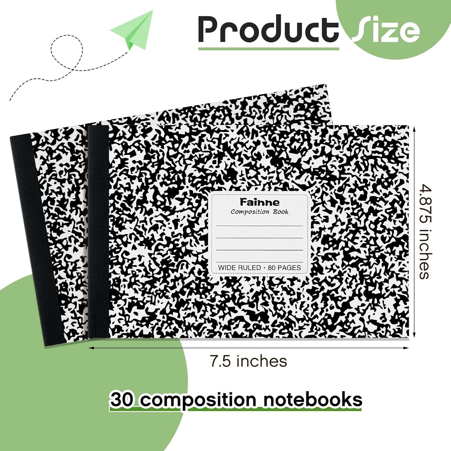Fainne 30 Pack Composition Notebooks Half Size 4-7/8 x 7-1/2 Inches Wide Ruled Half Page Composition Notebook for Journal School Classroom Supplies 40 Sheet(Black,Snowflake Style)