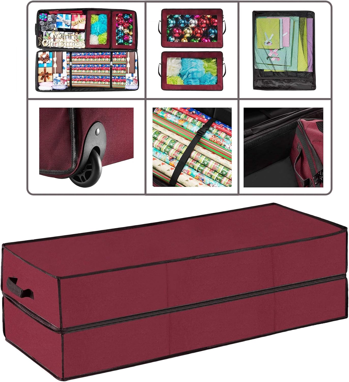 Amazon Com Elf Stor Ultimate Rolling Gift Wrap Storage Bag Holds Rolls Of Wrapping Paper Ribbons Bows And More Burgundy Canvas Red 42 X 16 X 12 Health Personal Care