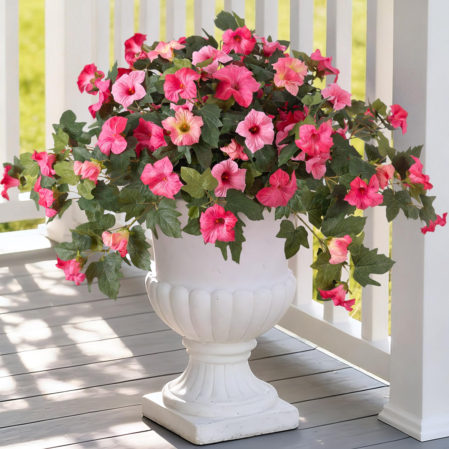 Ammyoo Artificial Fake Petunia Flowers for Outdoor Decoration, 2PCS Faux Silk Petunias Flower for Spring UV Resistant No Fade Realistic Plants for Garden Balcony Yard Porch Indoor  image 5