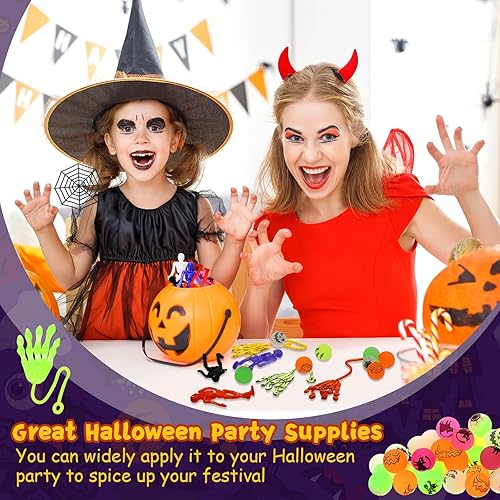Miniatura 6 de 100 piezas de recuerdos de fiesta de Halloween, 25 manos adhesivas, 60 bolas inflables que brillan en la oscuridad, bolas rebotantes, juguetes de