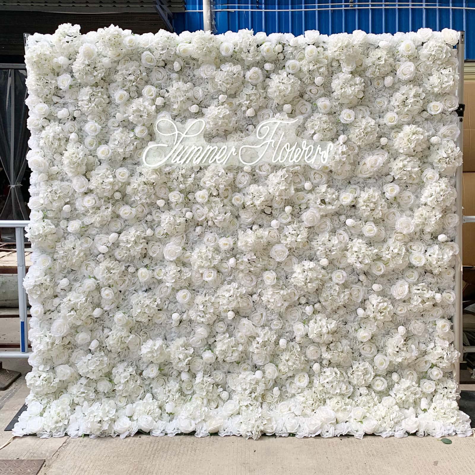 Pannelli Decorativi da Parete con Fiori Artificiali, Set di Pannelli con Rose Bianche, Sfondo Floreale Artificiale 3D con Ortensie E Rose in Seta per Foto, Feste in Casa,