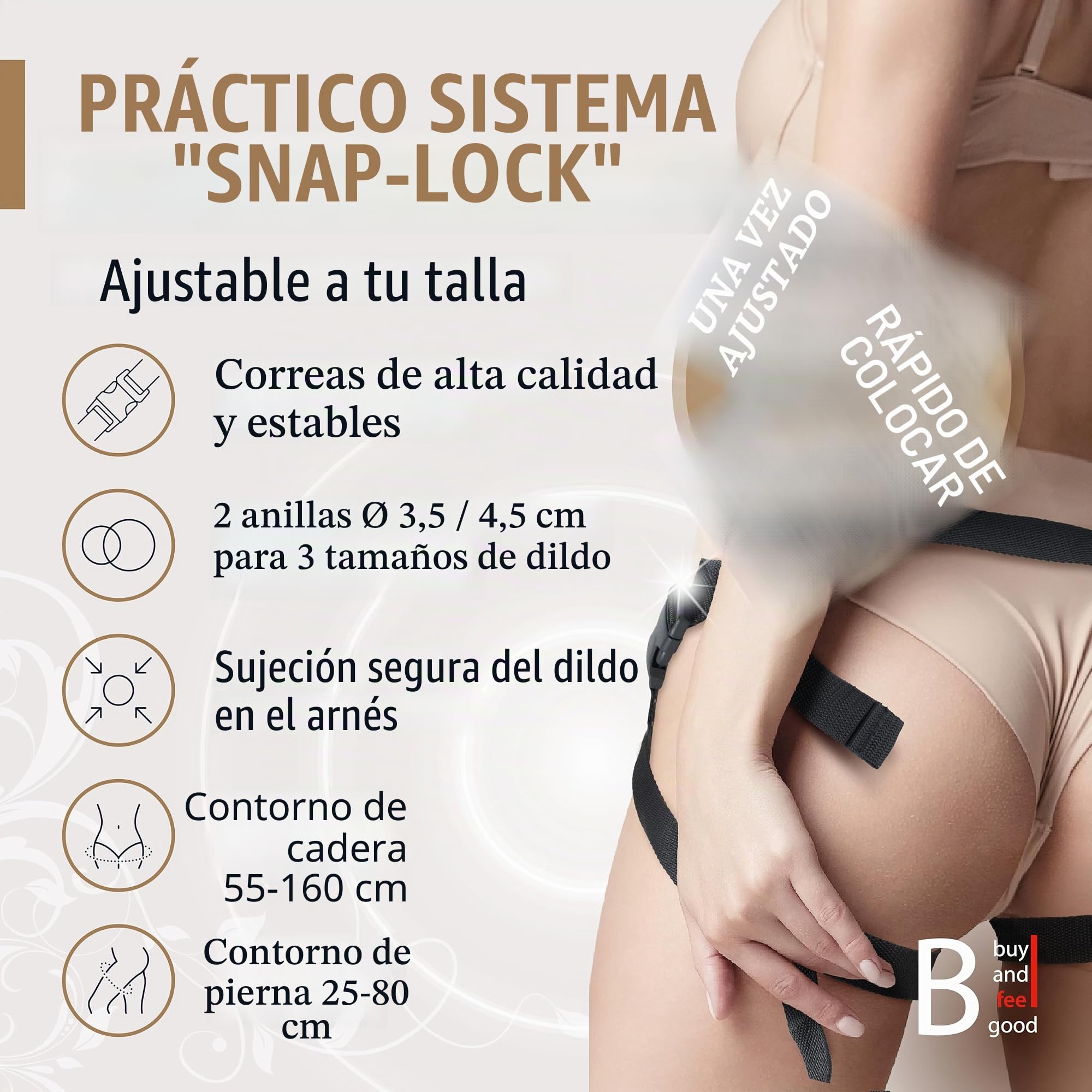 Consolador grande con correa de fijación, estilo arnés Strap-on de 14,0 cm, 17,0 cm o 21,0 cm, incl. sistema de cierre a presión para un fácil manejo, incluye consolador de silicona
