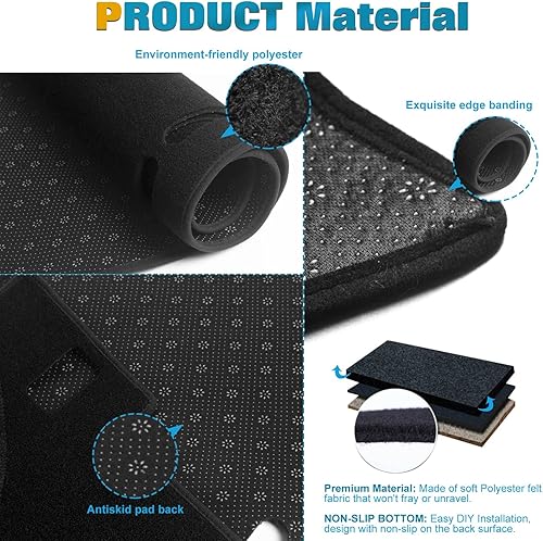 Miniatura 3 de Xotic Tech - Tapete de tablero de consola central precortado antideslizante protector solar deslumbrante protector de salpicadero cubierta negra