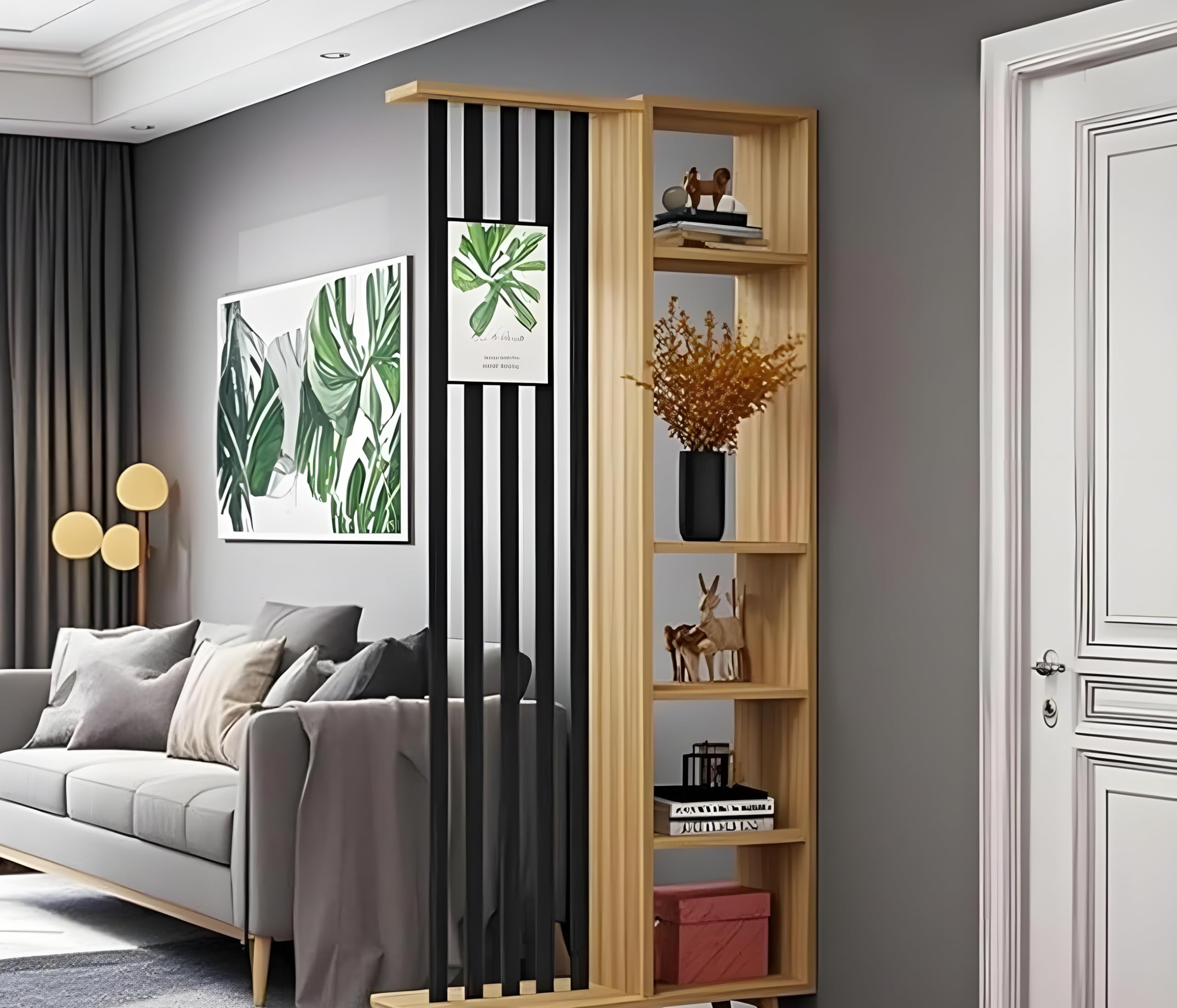MKH KRAFTS Hand Carved Wooden Room Divider & Partition Panel Decorative Room Separator Open Divider for Living Room Kitchen Office (Iron-RODES)-image-13