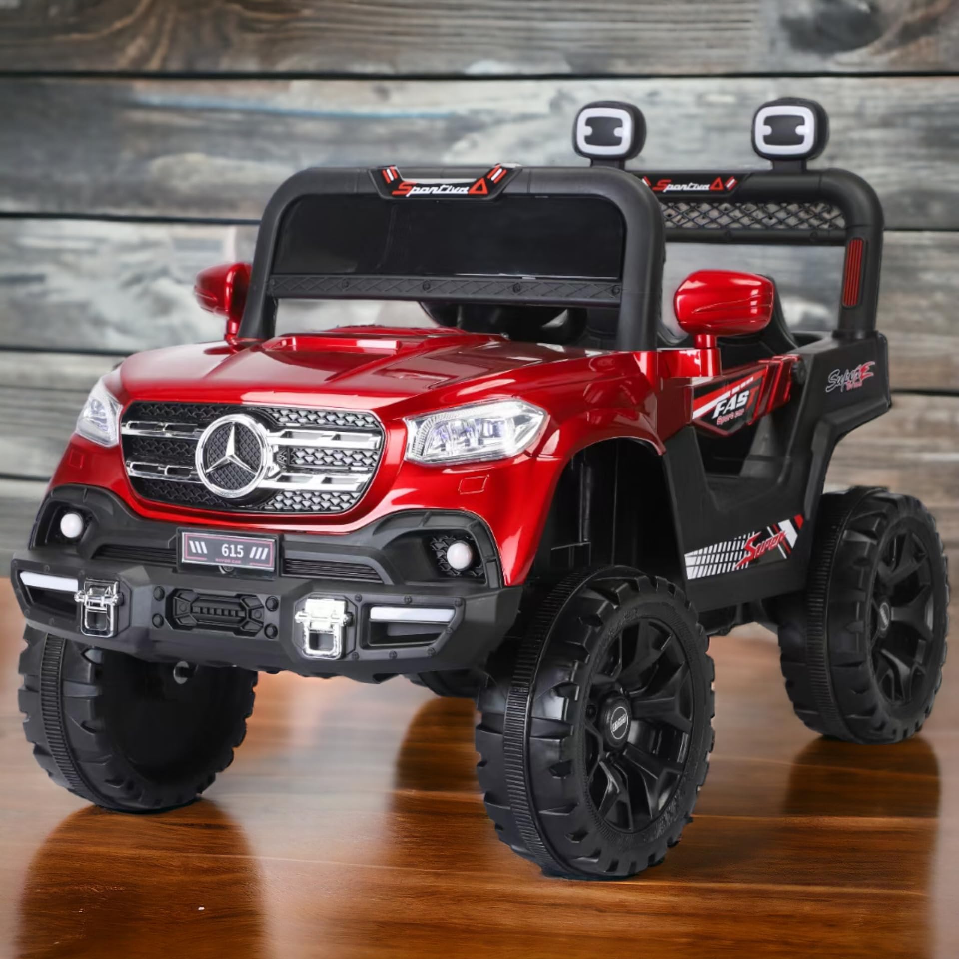 12V Kids 4X4 Battery Operated Ride On Mercedes-617 Jeep with Windshield Light, Music & Remote Control (Red Painted)
