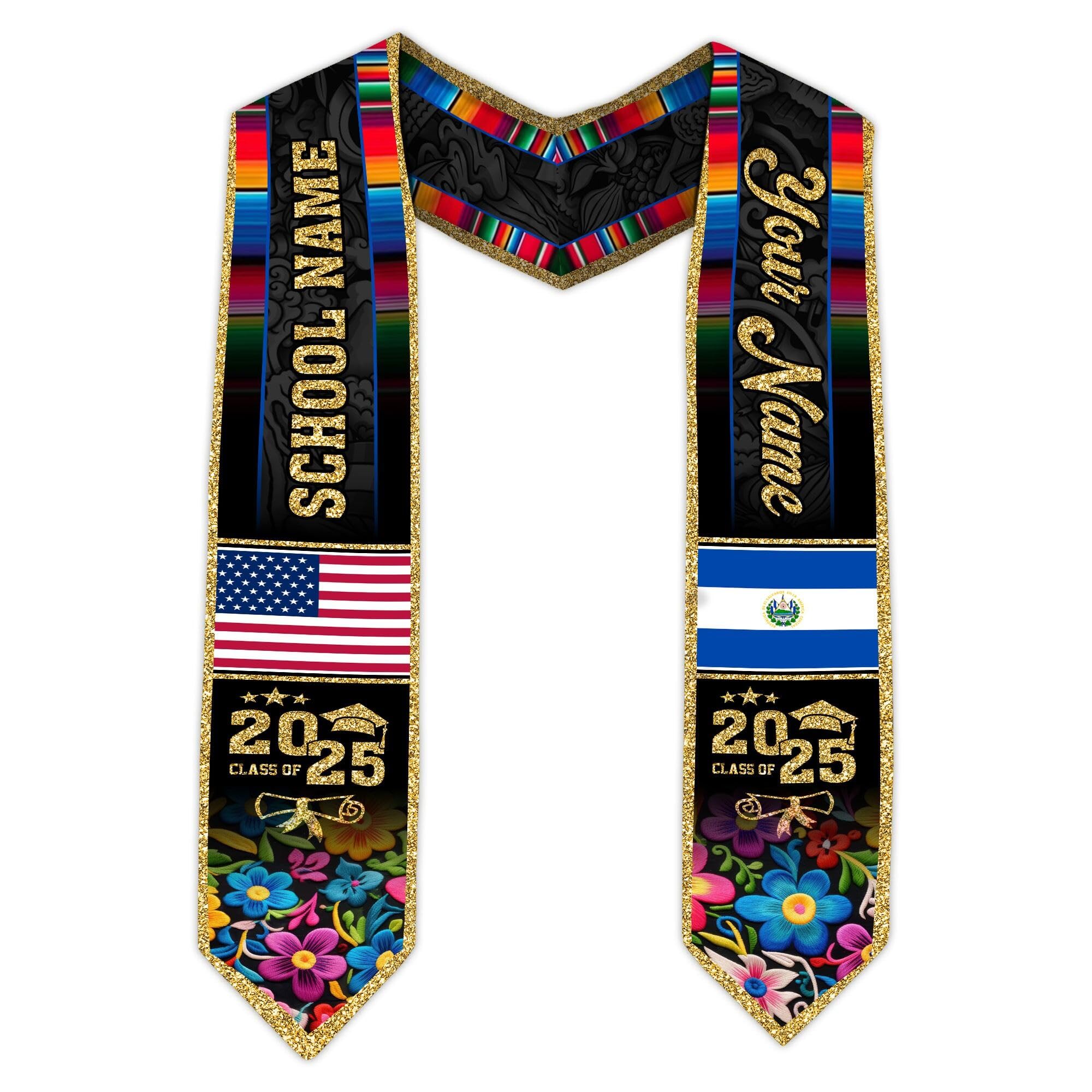 MonkeyVan Personalized Graduation Stole for El Salvador Senior, El Salvador Flag Graduation Sash Class of 2025 Grad Gift S119