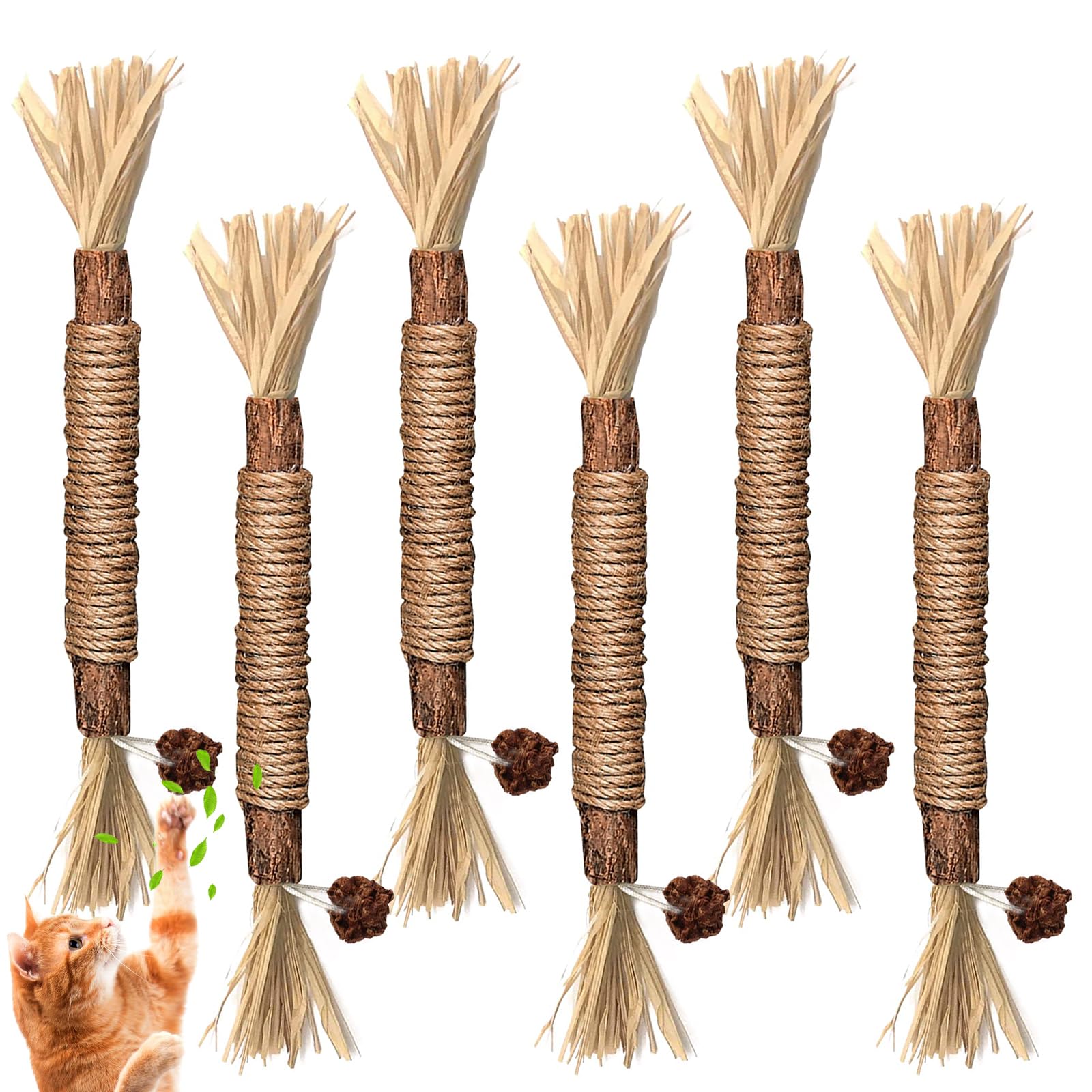 Simsky Masticar Palos Gato, Palitos Matatabi de Madera, Palitos de Catnip para Gatos, Palitos para Masticar Gato Juguete, Palo de Hierba Gatera Natural, Juguetes del Catnip (6PCS)
