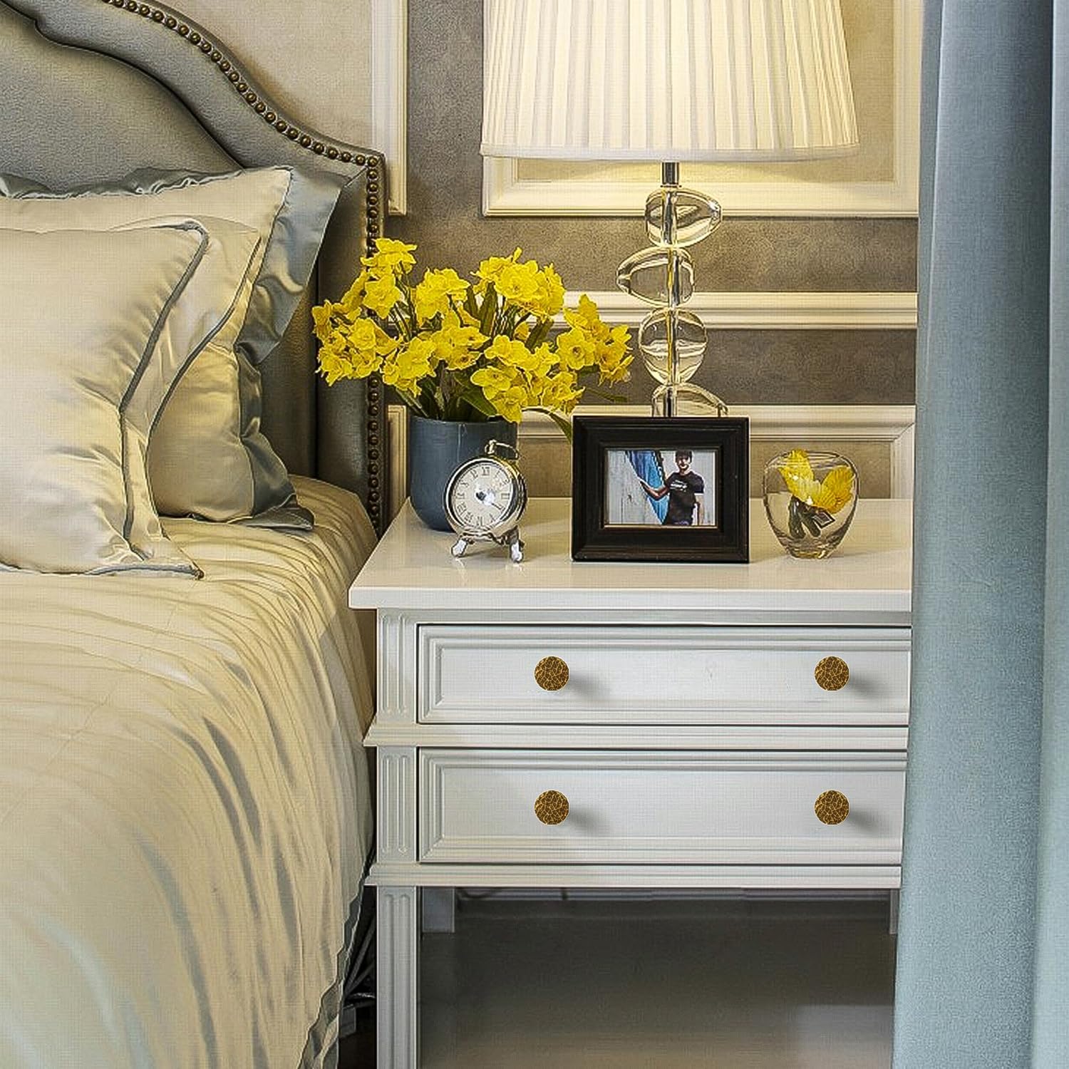 6 Pack Cabinet Knobs Antique Brass Kitchen Drawer Knobs Hammered Round Dresser Pull, L