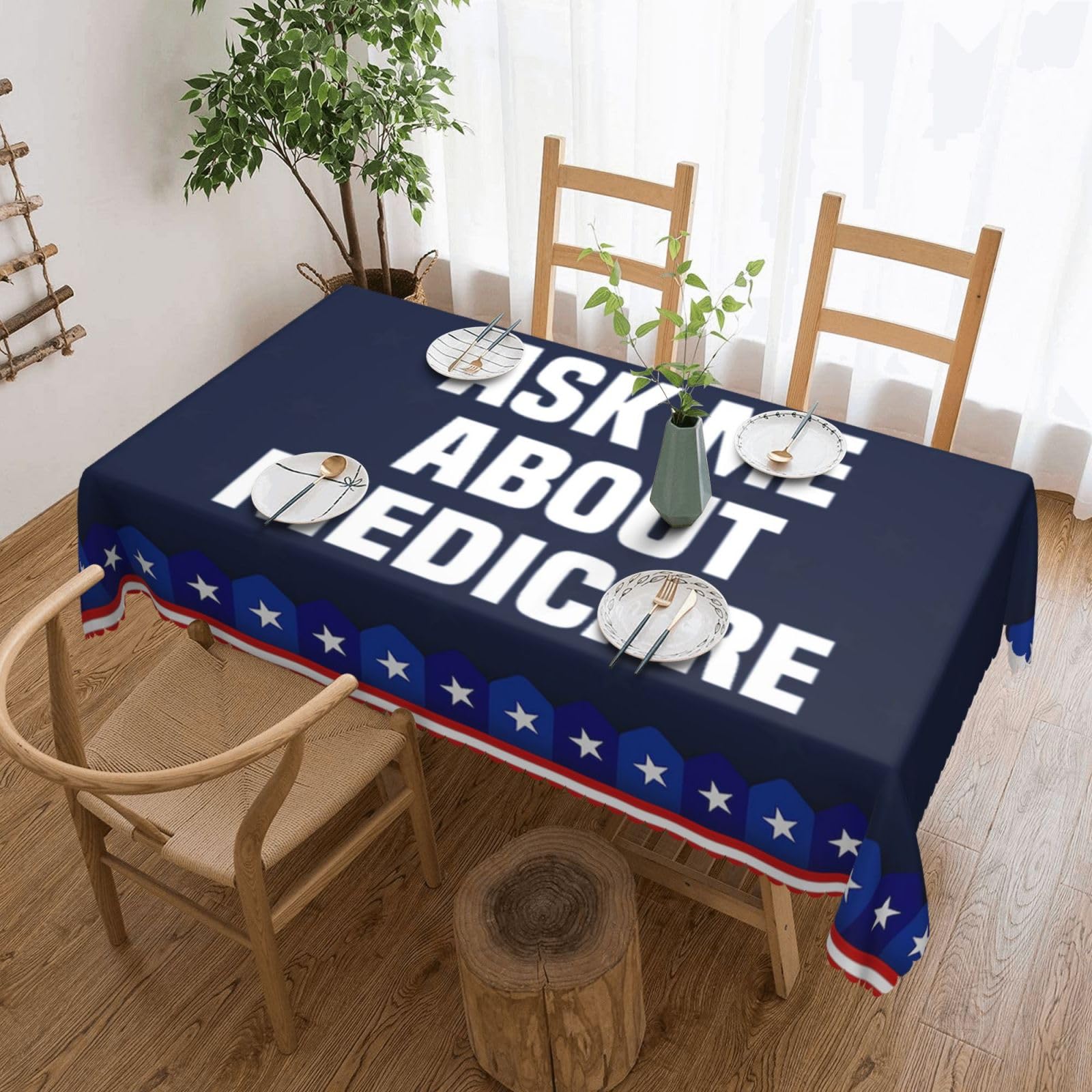 SMAZDFXX Ask Me About Medicare 54 x 72in Table Cloth,Polyester Rectangle Tablecloth for Kitchen Dining