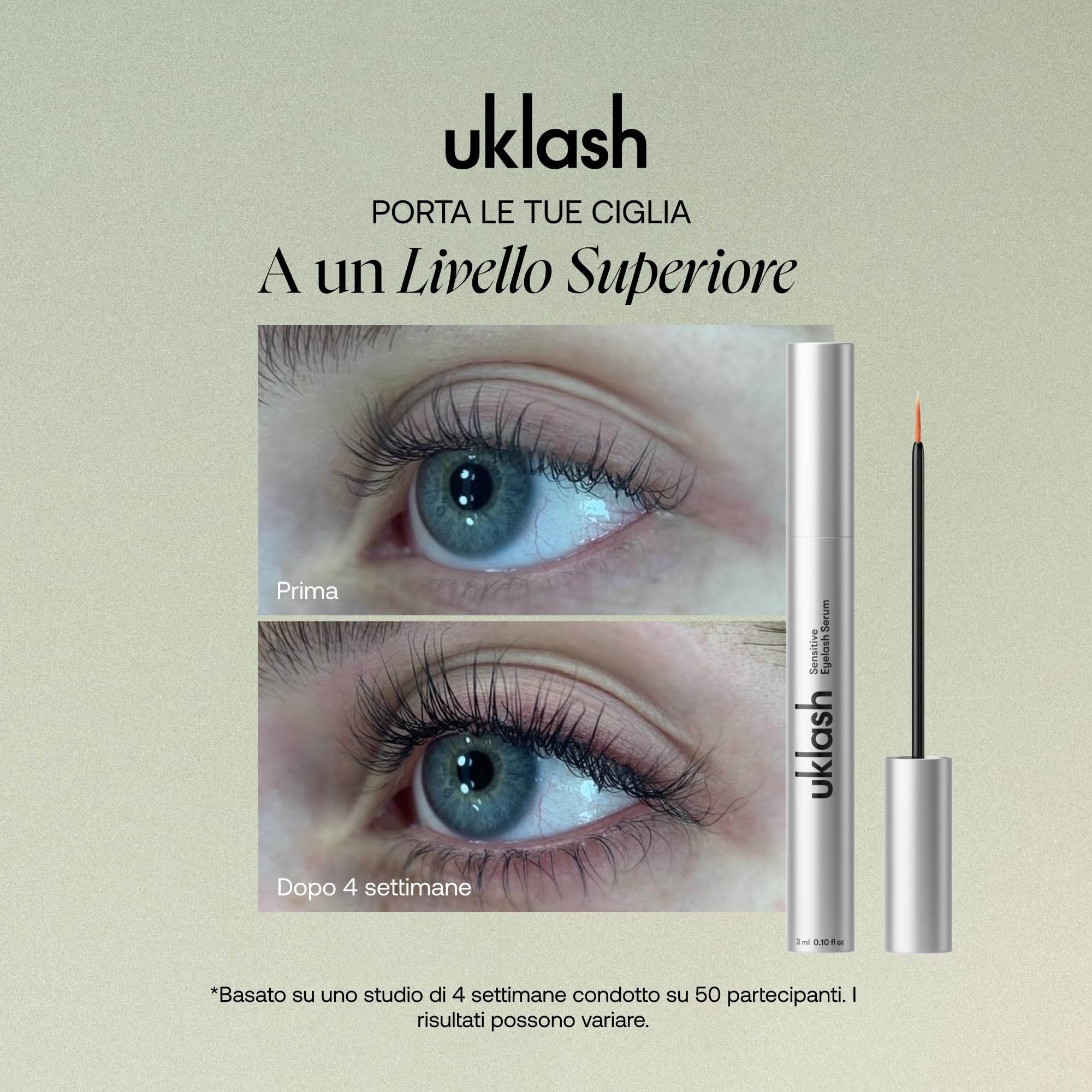 UKLASH | Siero per Ciglia Sensibili- 3ml - per Ciglia più Folte, a base di Peptidi, Vegani e studiati, per occhi sensibili