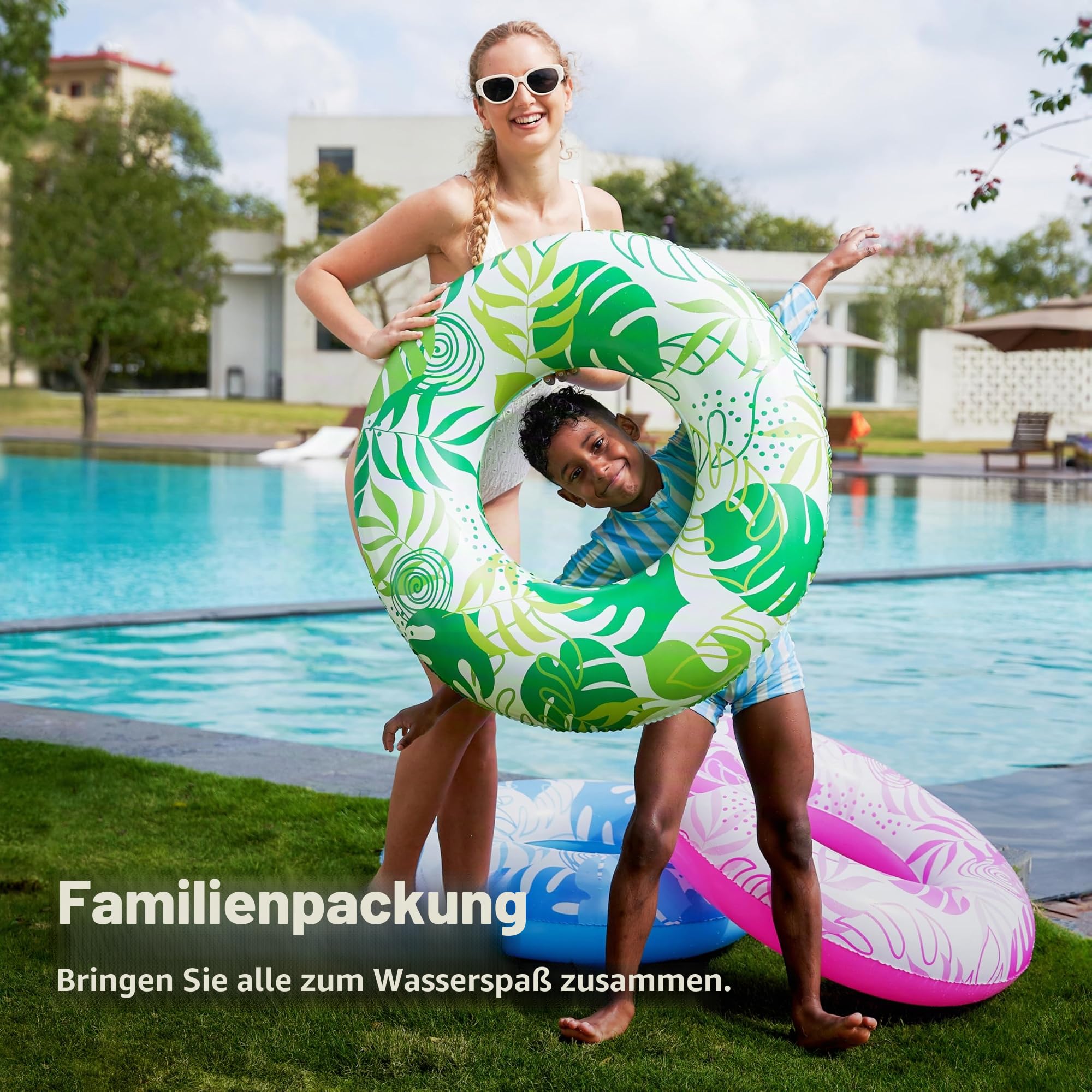 Sloosh Aufblasbare Pool-Schwimmer, Pool-Ringe, Schwimmschläuche, Schwimmspielzeug, Strandschwimmen, Party-Spielzeug für Kinder und Erwachsene, 4 Stück