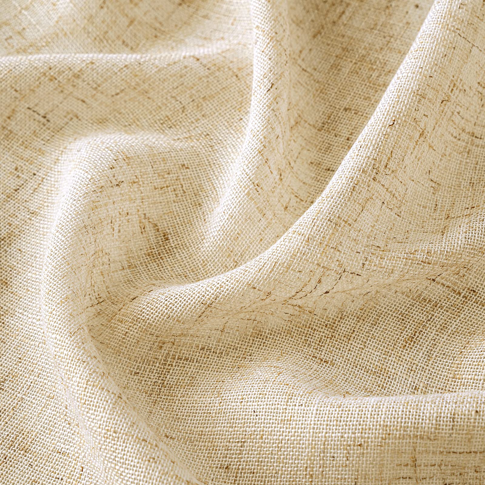 EMEMA Gardinen Vorhänge Leinenvorhang mit Ösen Voile Vorhang Leinenoptik Modern Halbtransparent für Wohnzimmer Dekoschal Kinderzimmer Schlaufenschal Küchengardinen 2er Set 140x200cm (BxH) Beige