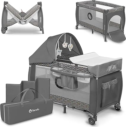 Sven Plus 2en1 Cuna de viaje y parque de bebés 1 0-36M Para niños hasta 15 kg Función de cambiador Mosquitero Apertura lateral con cremallera Ajuste de altura Gris