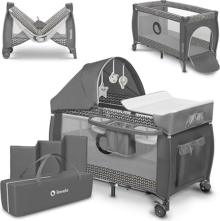 Sven Plus 2en1 Cuna de viaje y parque de bebés 1 0-36M Para niños hasta 15 kg Función de cambiador Mosquitero Apertura lateral con cremallera Ajuste de altura Gris