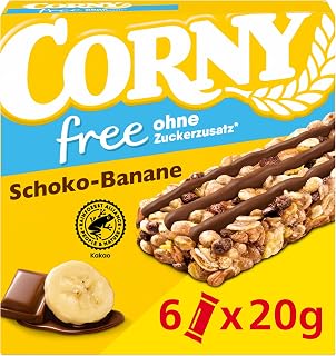 Müsliriegel Corny Free Schoko-Banane | Ohne Zuckerzusatz | 69kcal | 6x20g | Praktischer Snack für Schule, Büro, Freizeit & zwischendurch| Wertvolles Getreide | Ohne Farb- & Konservierungsstoffe