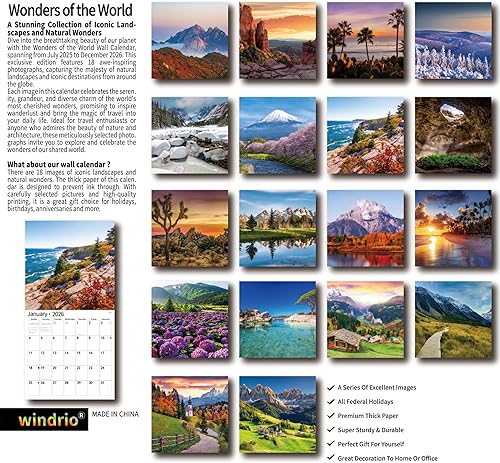 Miniatura 2 de Calendario de pared 2026, Calendario divertido 2026, de julio de 2025 a diciembre de 2026, Calendario de pared Maravillas del mundo, 12 x 24