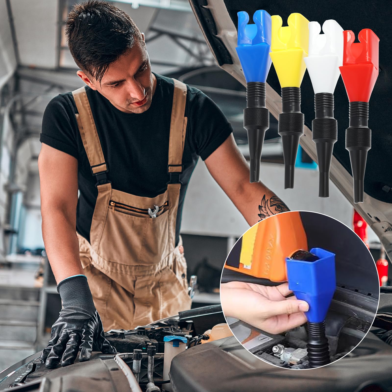 4 imbuti generici per auto, retrattili e flessibili, per uso automobilistico, per scaricare benzina, diesel o altri liquidi da camion e moto