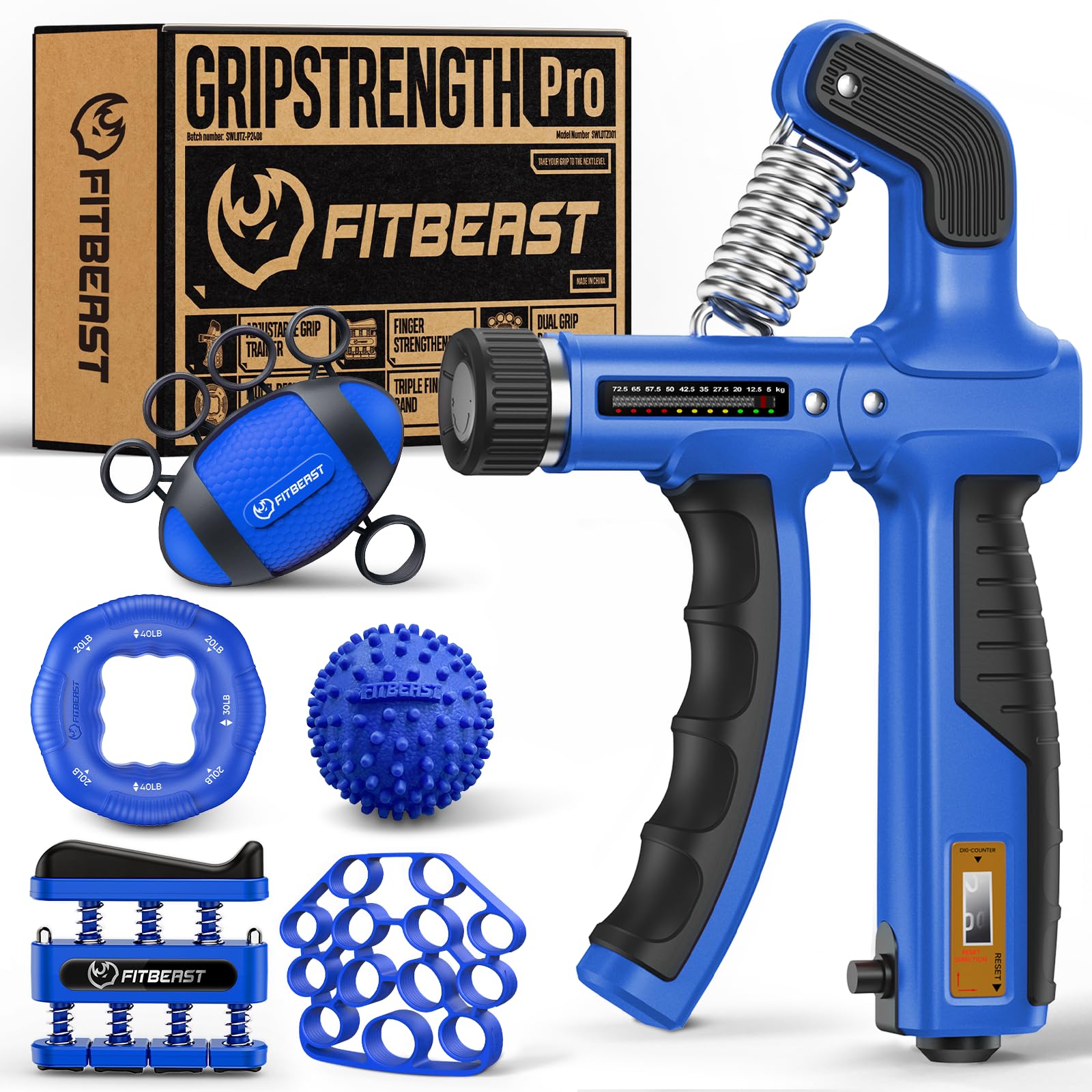 FitBeast Kit de fortalecimiento de agarre de mano, juego de 6 piezas, entrenador de antebrazo para una mayor fuerza de agarre y recuperación
