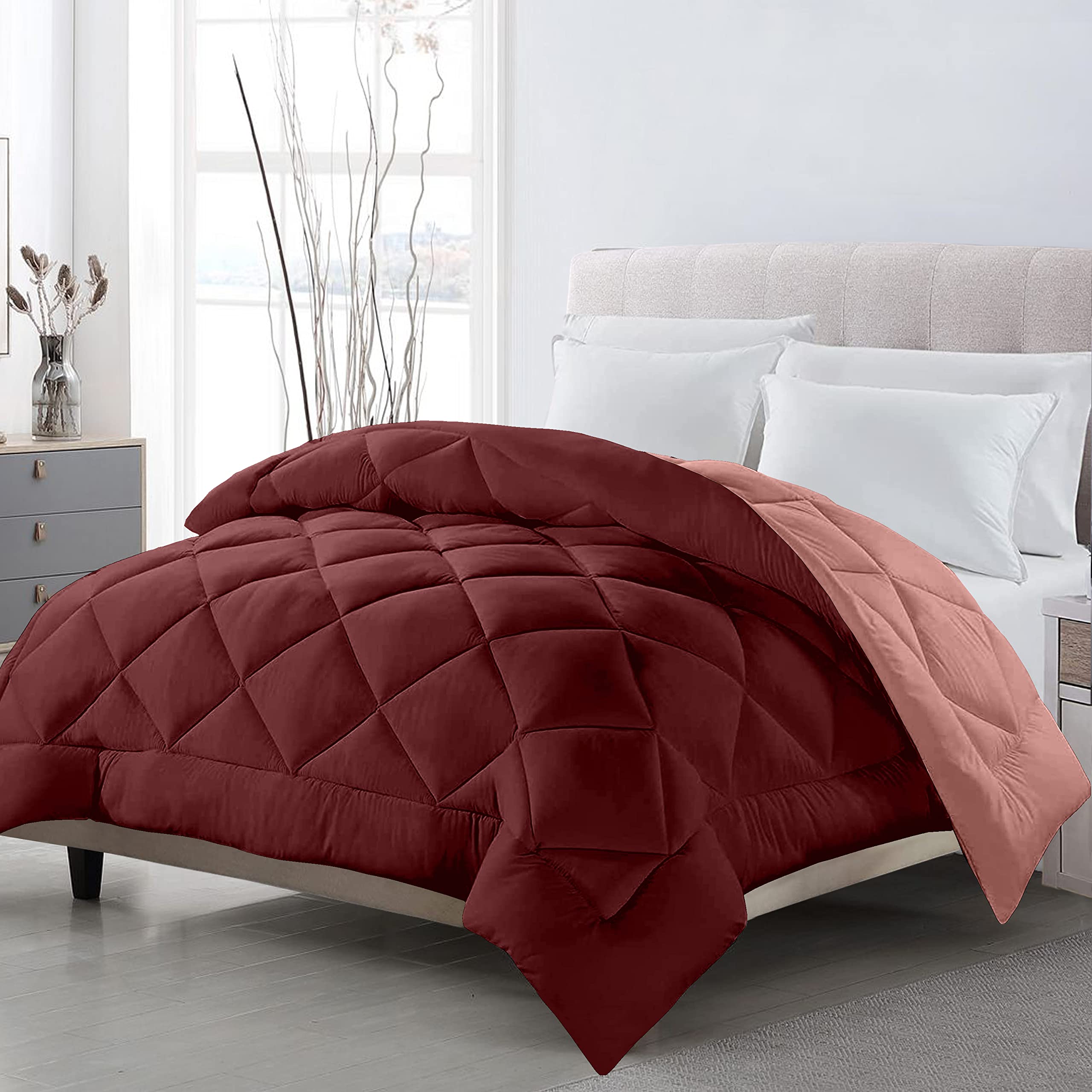 Reversible Single Bed Small Size Comforter/220 GSM Microfiber Reversible AC Comforter/Blanket for Winter/Quilt -Maroon,Beige-Pack of-01-picture-23