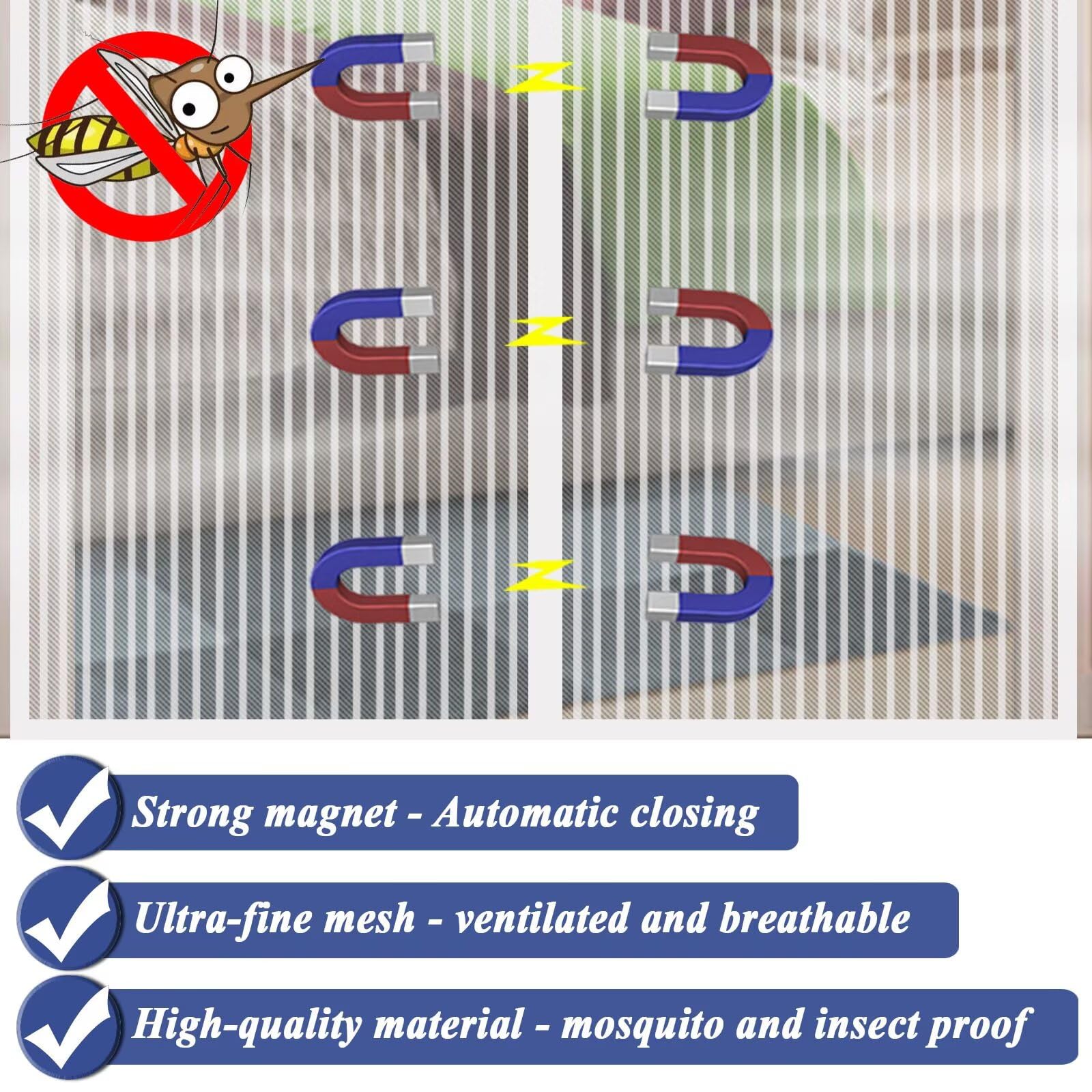 Magnet-Fliegengitter Für Türen – 150x220 Cm, Ohne Bohren, Mit Klettband