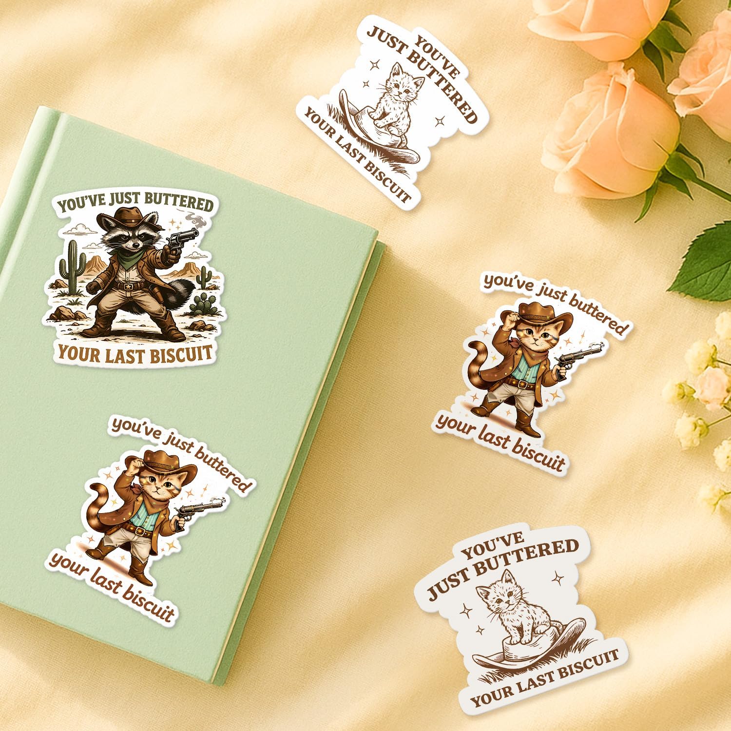 (3Pcs) Funny Cowboy Cat Sticker – You’ve Just Buttered Your Last Biscuit Western Stickers, Waterproof UV DTF Vinyl Decals for Laptop, Phone, Western Sticker Pack for Adults & Kids STK2026-207-VHA image 4