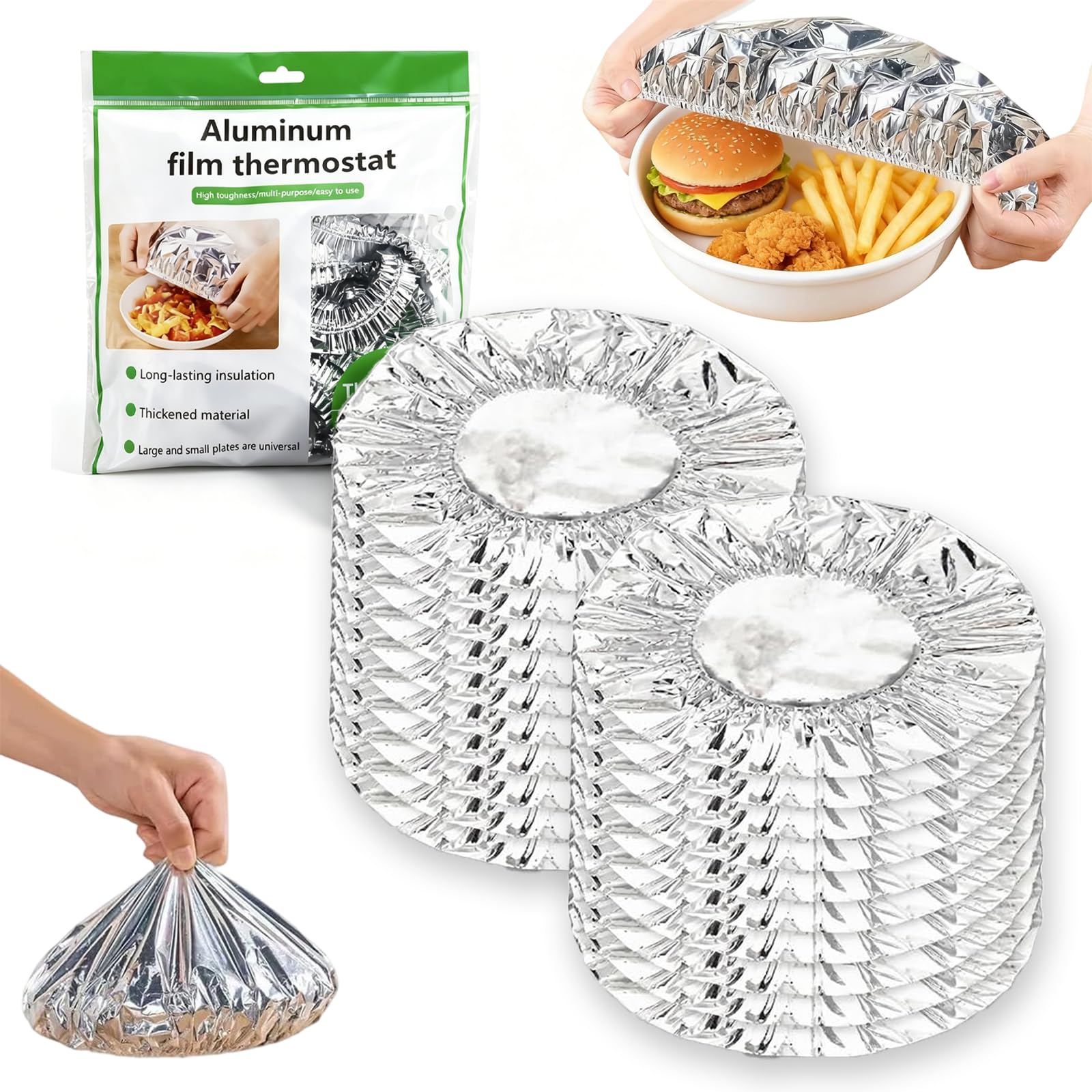 Aluminum Foil Food Covers, Aluminum Foil Insulation Cover, Reusable Foil Covers for Food, Heat Retaining Elastic Bowl Lids for Leftovers, Vegetables, Picnic, Kitchen Storage (20PCS)