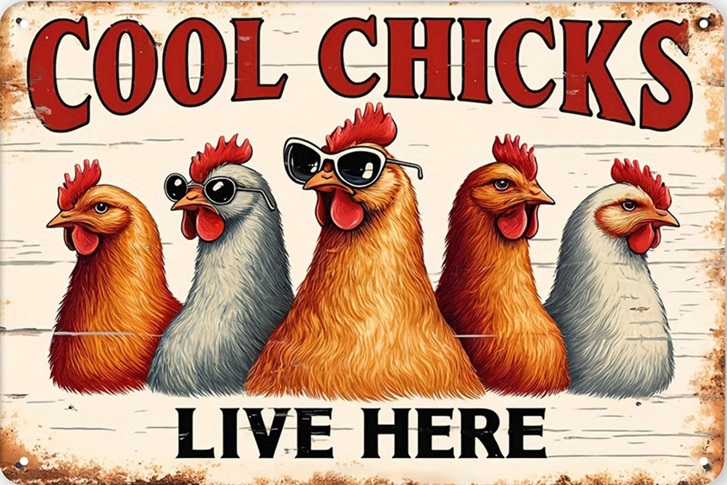 Nianxi Cool Chicks Vintage Funny Chicken Tin Sign,Retro Love Of Chick Metal Sign,Rooster Decor For Fowl Lovers Chicken House Fence Farm Home Garage 8X12 Inches (Cool Chicks)