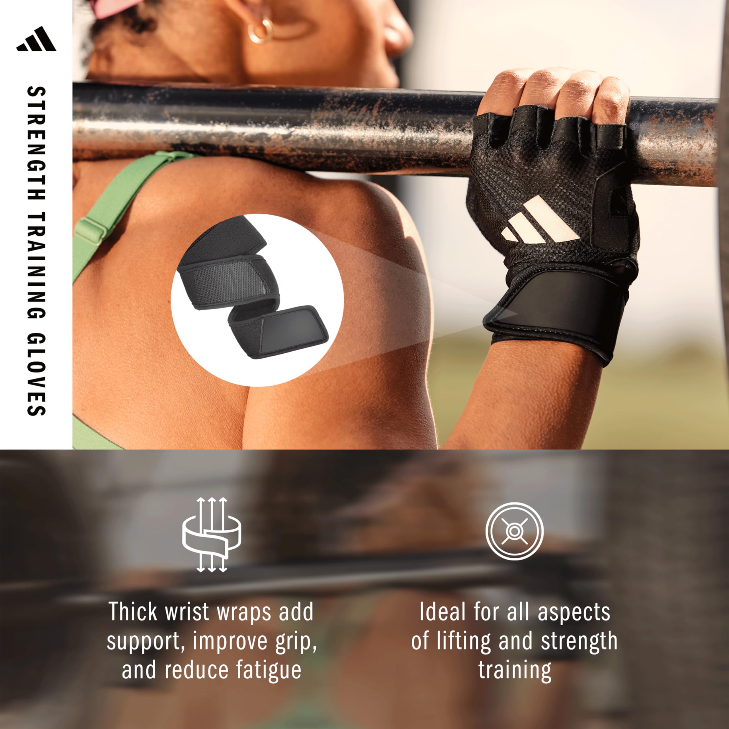 adidas Strength, guanti da allenamento, traspiranti, imbottiti con poggiapolsi in cinque misure