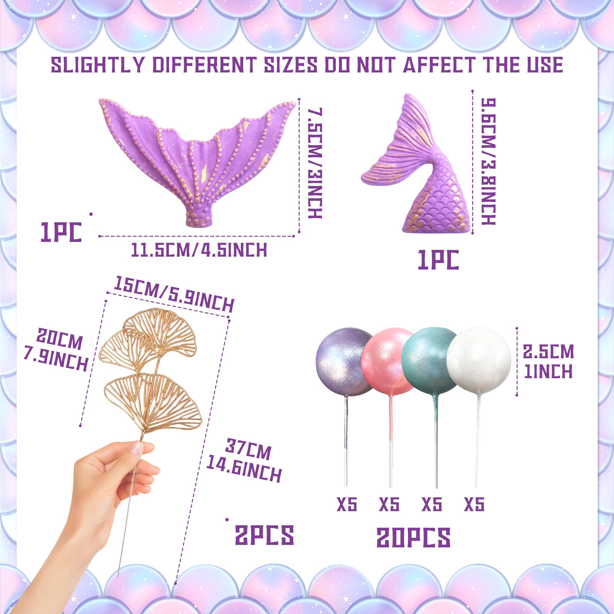 LaVenty Purple Mermaid Tail Cake Topper Under the Sea Cake Decoration Balls Cake Topper Mermaid Tail Cake Toppers Mermaid Party Supplies - Image 2