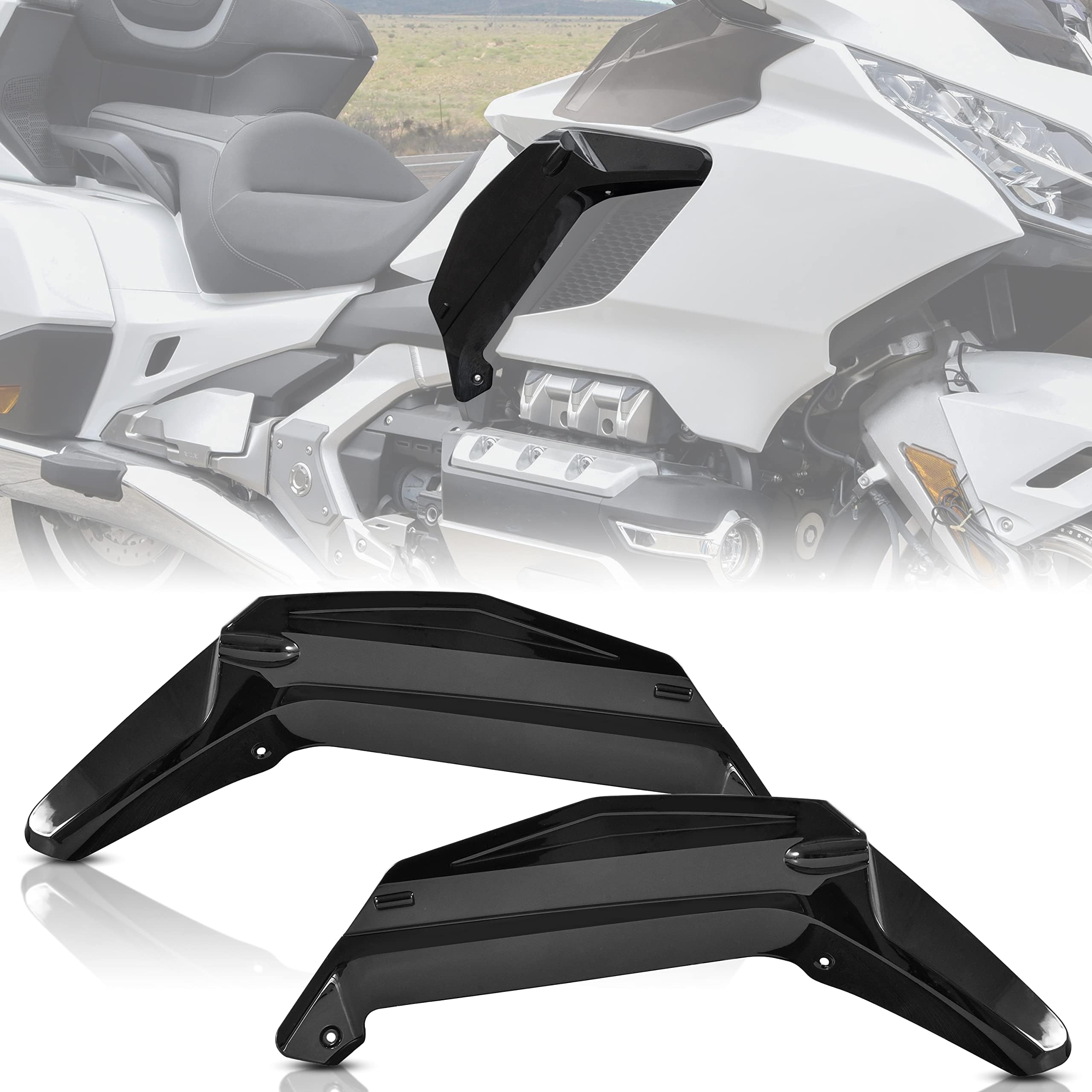 Lower Air Deflectors for Gold Wing GL1800, Glossy Black Adhesive Air Deflectors Side Fairing Wing Shield for Honda Gold Wing GL 1800 2018-2024 Accessories (2 PCS)