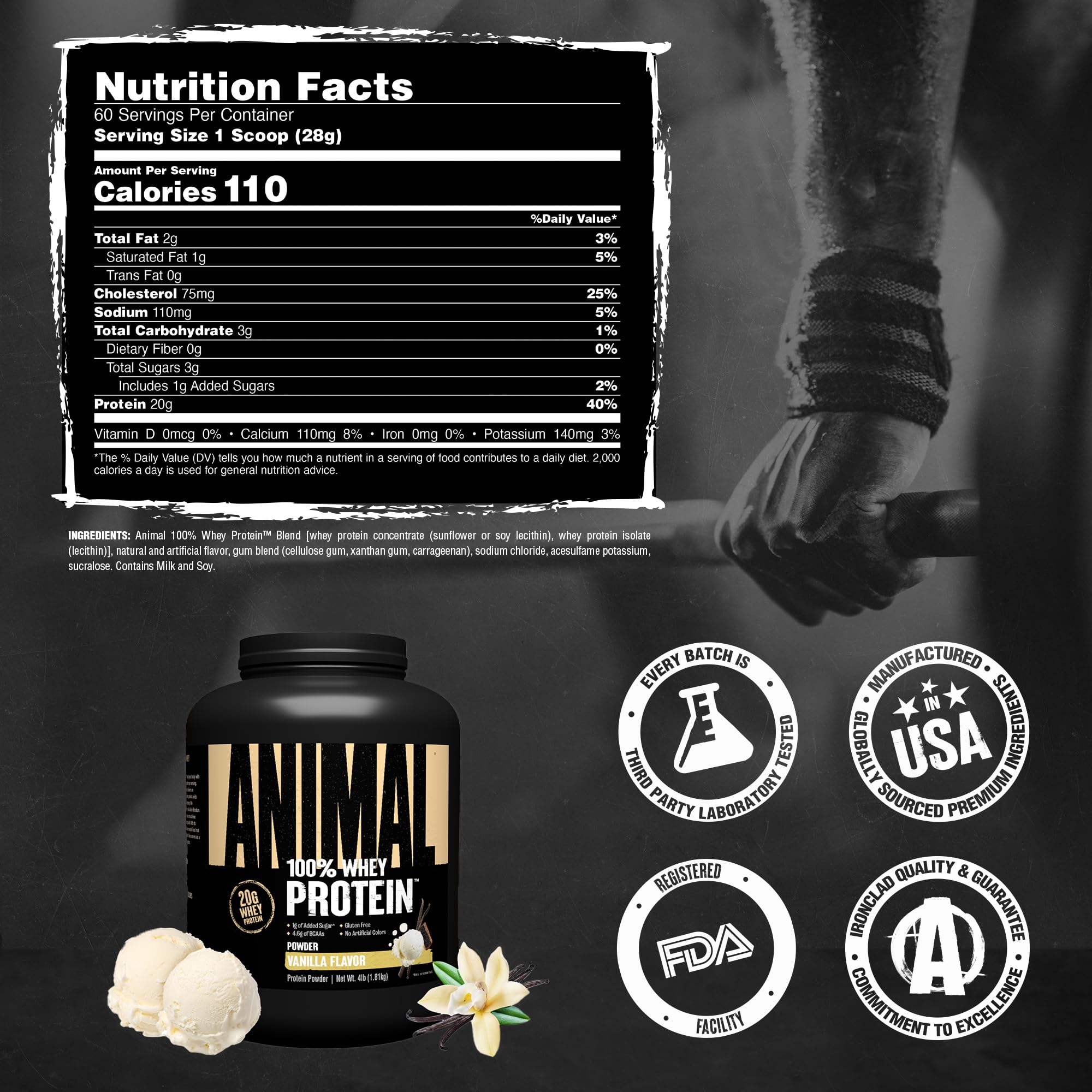 Animal 100% Whey Protein Powder, 20G High Protein | Vanilla 4LB — Amazon image 7