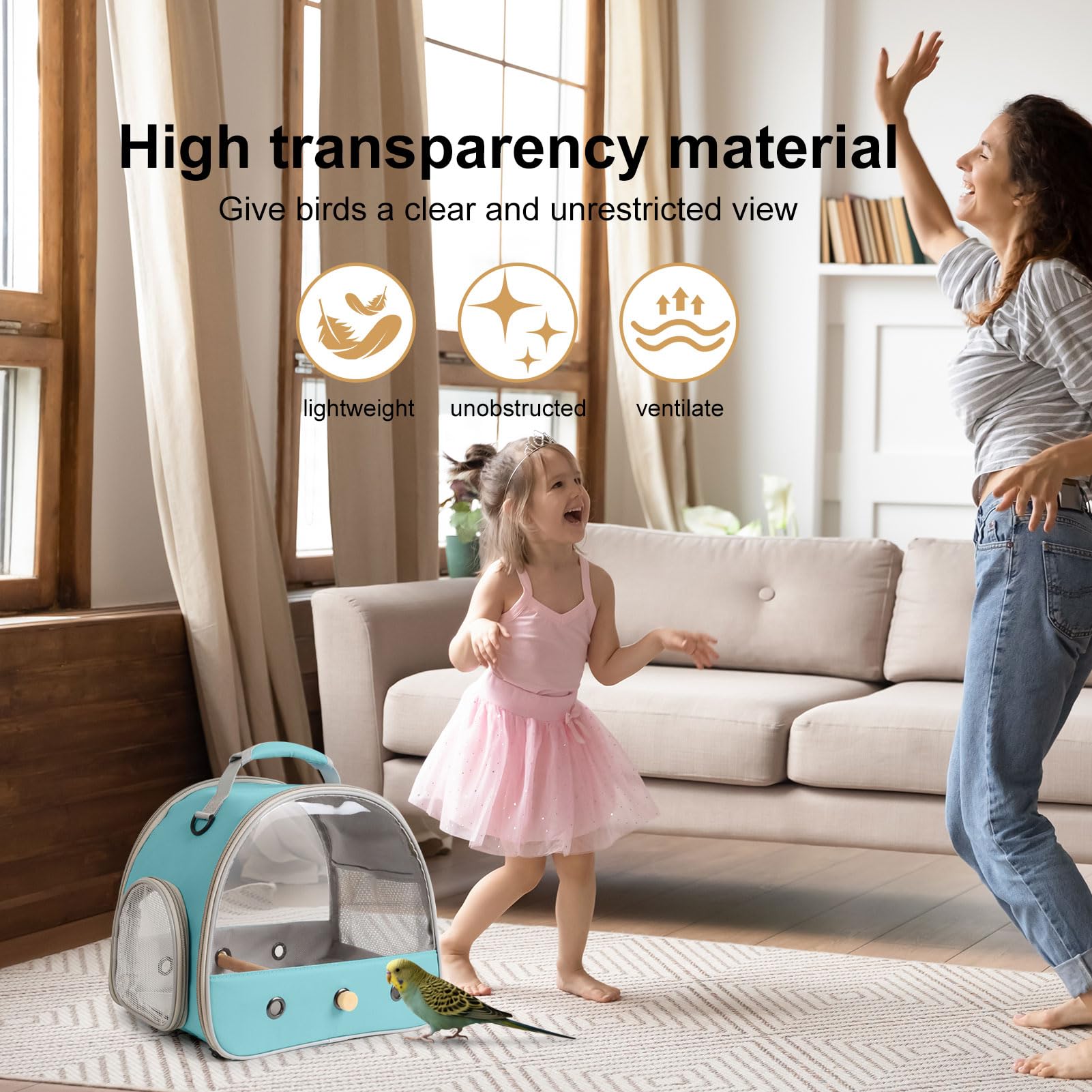 Small Bird Travel Cage Carrier, Portable Parrot Parakeet Carrier with Standing Perch and Comfy Mat, Budgies Carry Transport Bag for Vet Visit Shopping and Outdoor Adventure. - image 5