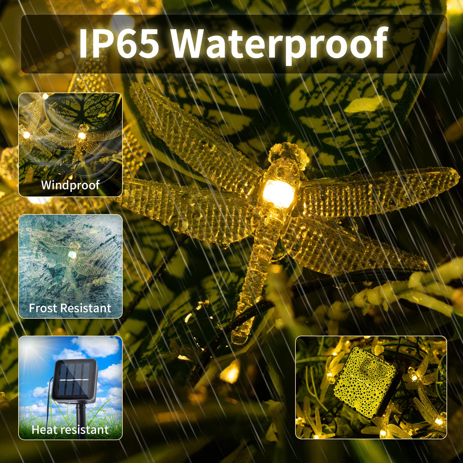 GONIMY Dragonfly Solar String Lights, 30LED 21ft 8 Modes Outdoor Waterproof Crys