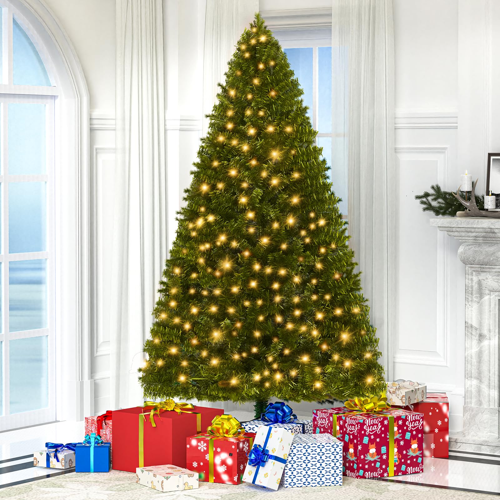 LEVELEVE Premium 7.5FT Pre-Lit Classic Artificial Holiday Christmas Tree w/1,450 Branch Tips,380 LED Lights for Home,Office,Party Decoration