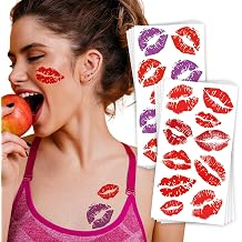 Kiss Lips Temporary Tattoos 8 Sheets Kiss Mark Temporary Tattoos for Women Men Ideal for Halloween, Festivals, Parties, Mothers Day, Valentines Day